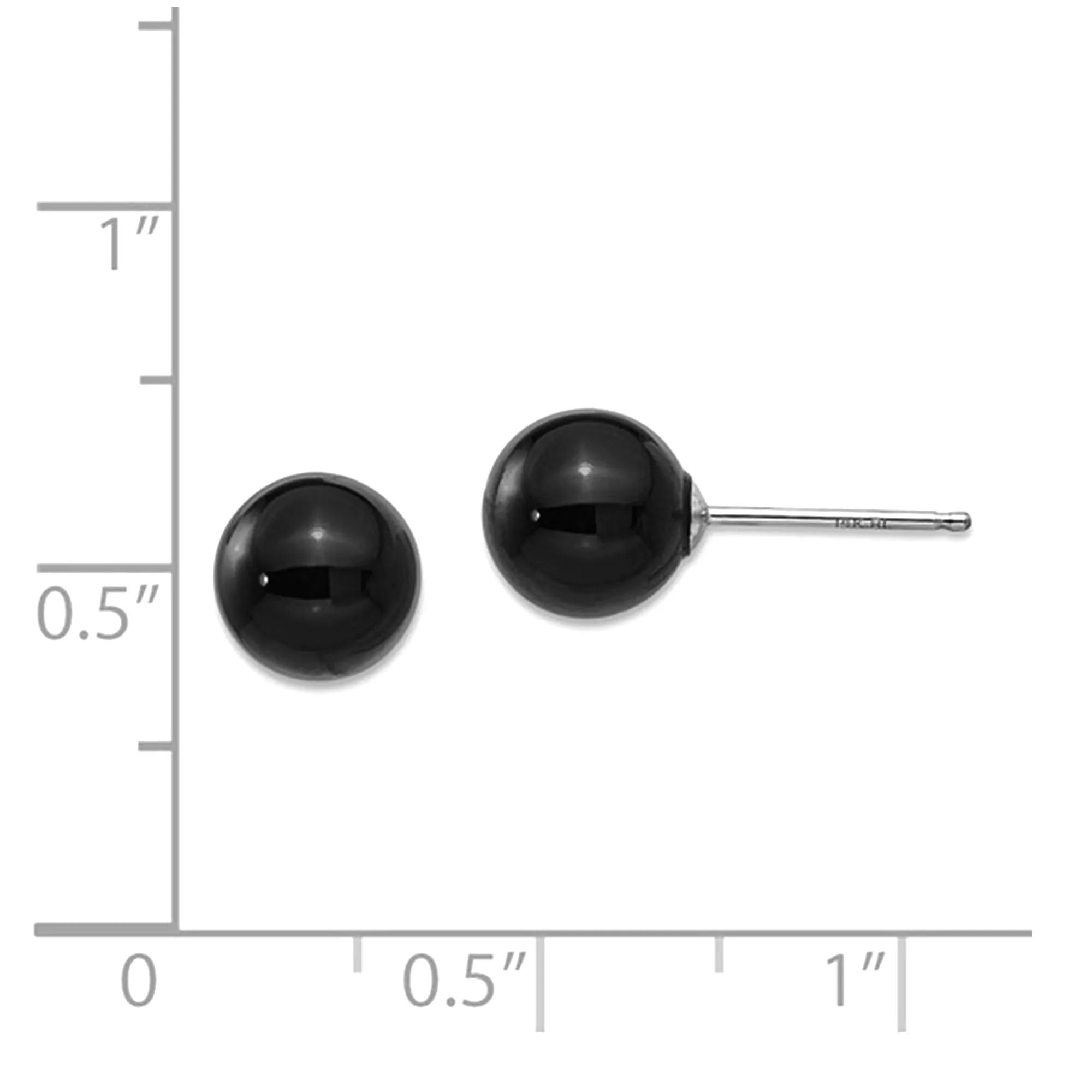 14k White Gold Onyx Ball Bead Stud Earrings, 8mm