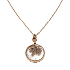 18 Kt Rose Gold Plated Stainless Steel Tree of Life Glass Locket Necklace