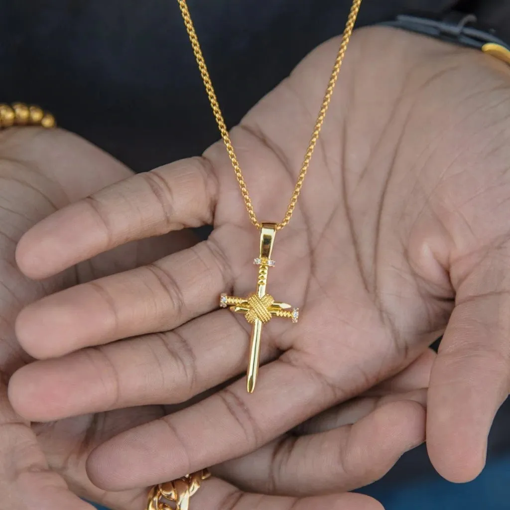 18K Gold Plated Nail Cross Pendant | Golden Gilt