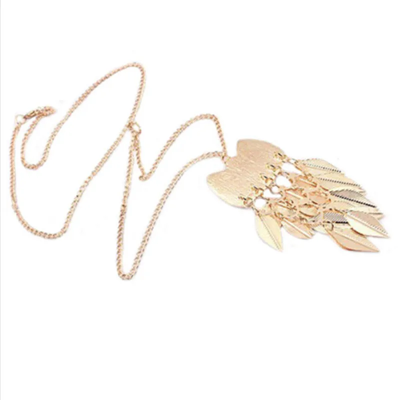 able Stylish Gold Plated Leaves Owl Charm Chain Long Women Pendant Necklace SM6