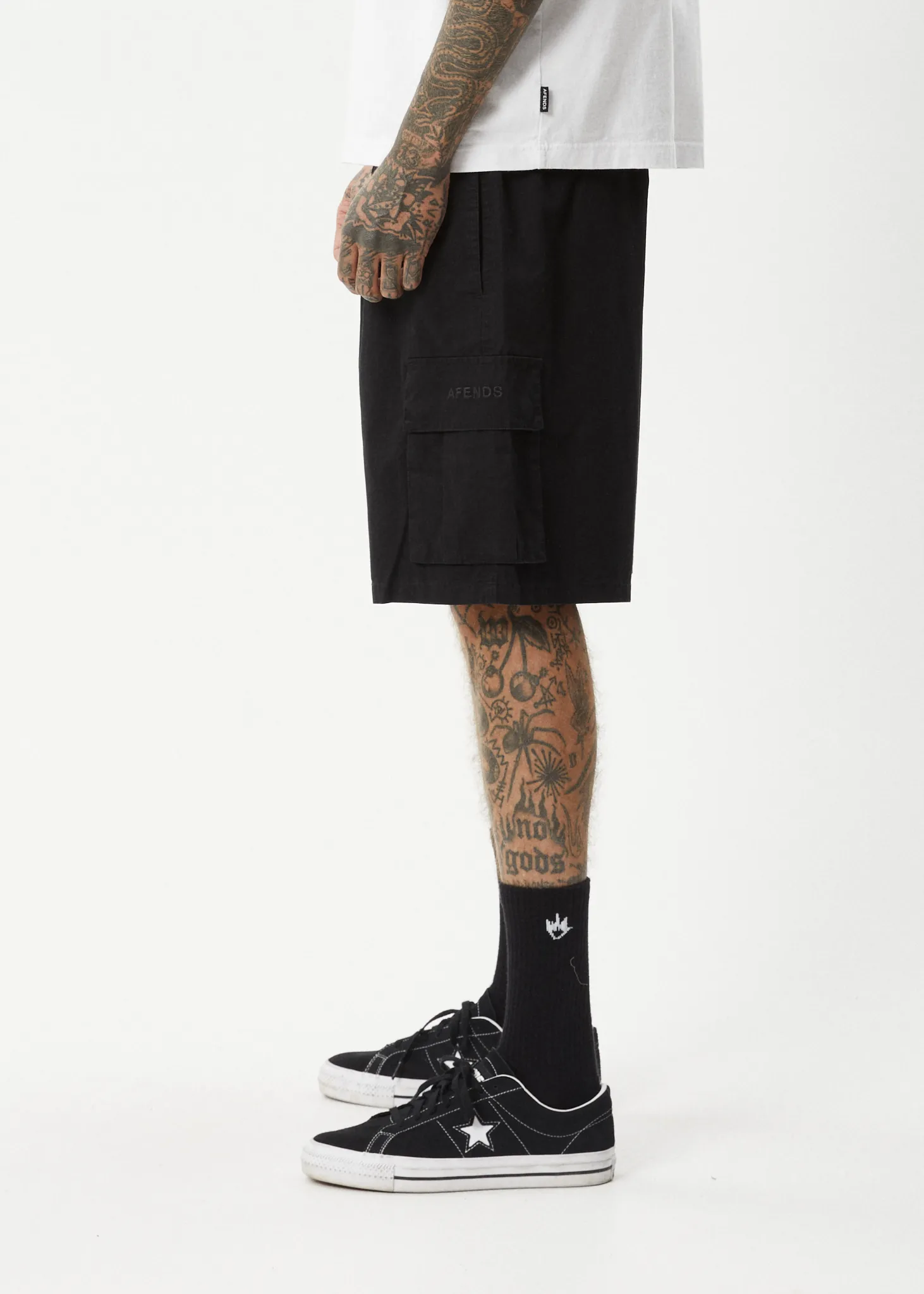 AFENDS Mens Ninety Eights Cargo - Oversized Cargo Short 20 Inch - Black