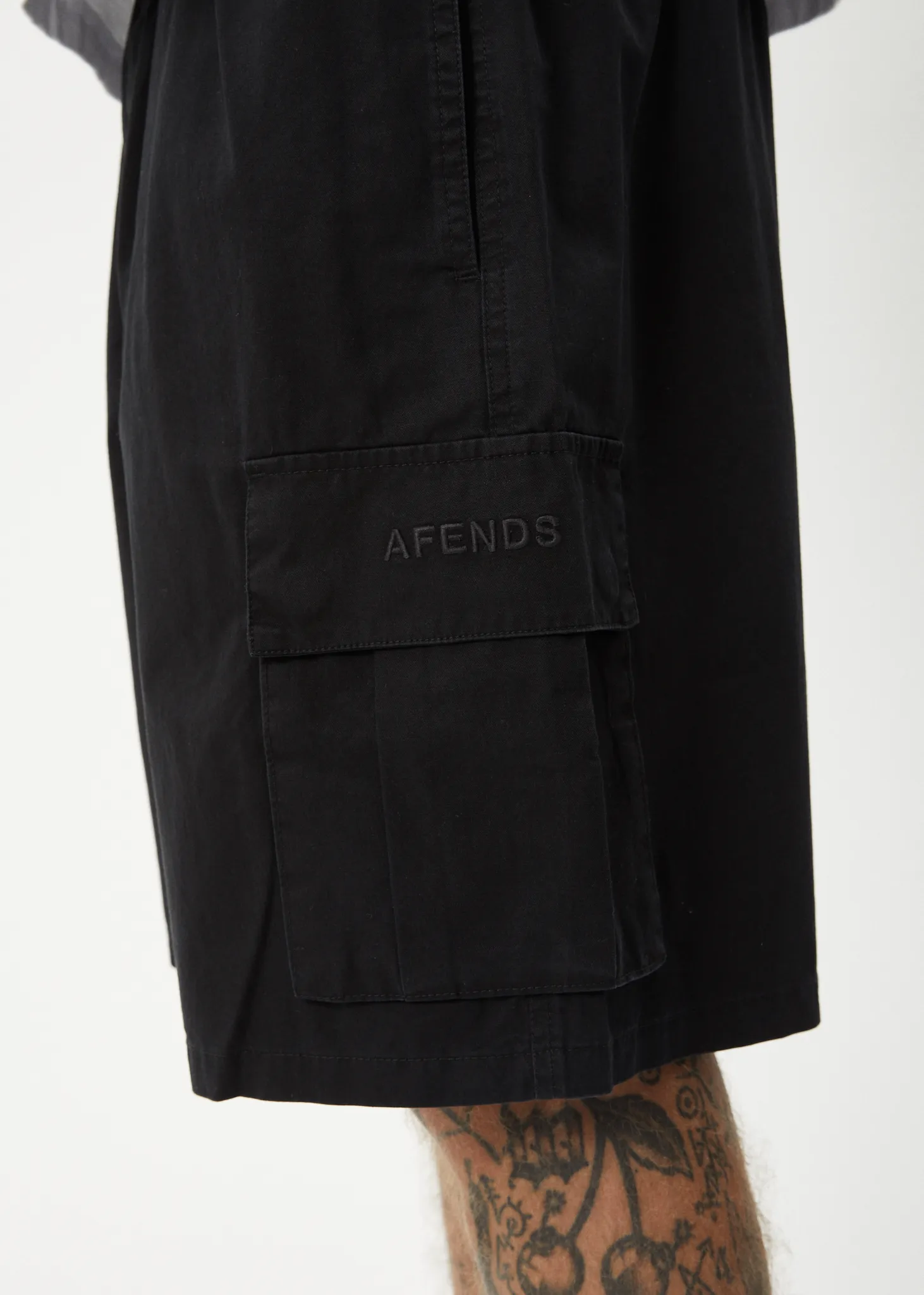 AFENDS Mens Ninety Eights Cargo - Oversized Cargo Short 20 Inch - Black