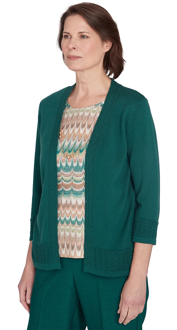 ALFRED DUNNER SWEATER *MISSY* EMERALD TWO IN ONE