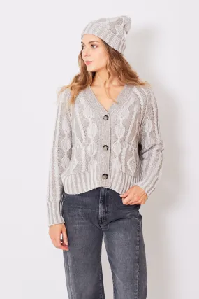 Allude Two Tone Multi Knit V Cardigan