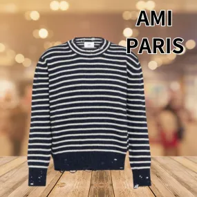 AMI PARIS  |Crew Neck Unisex Wool Long Sleeves V-neck & Crew neck