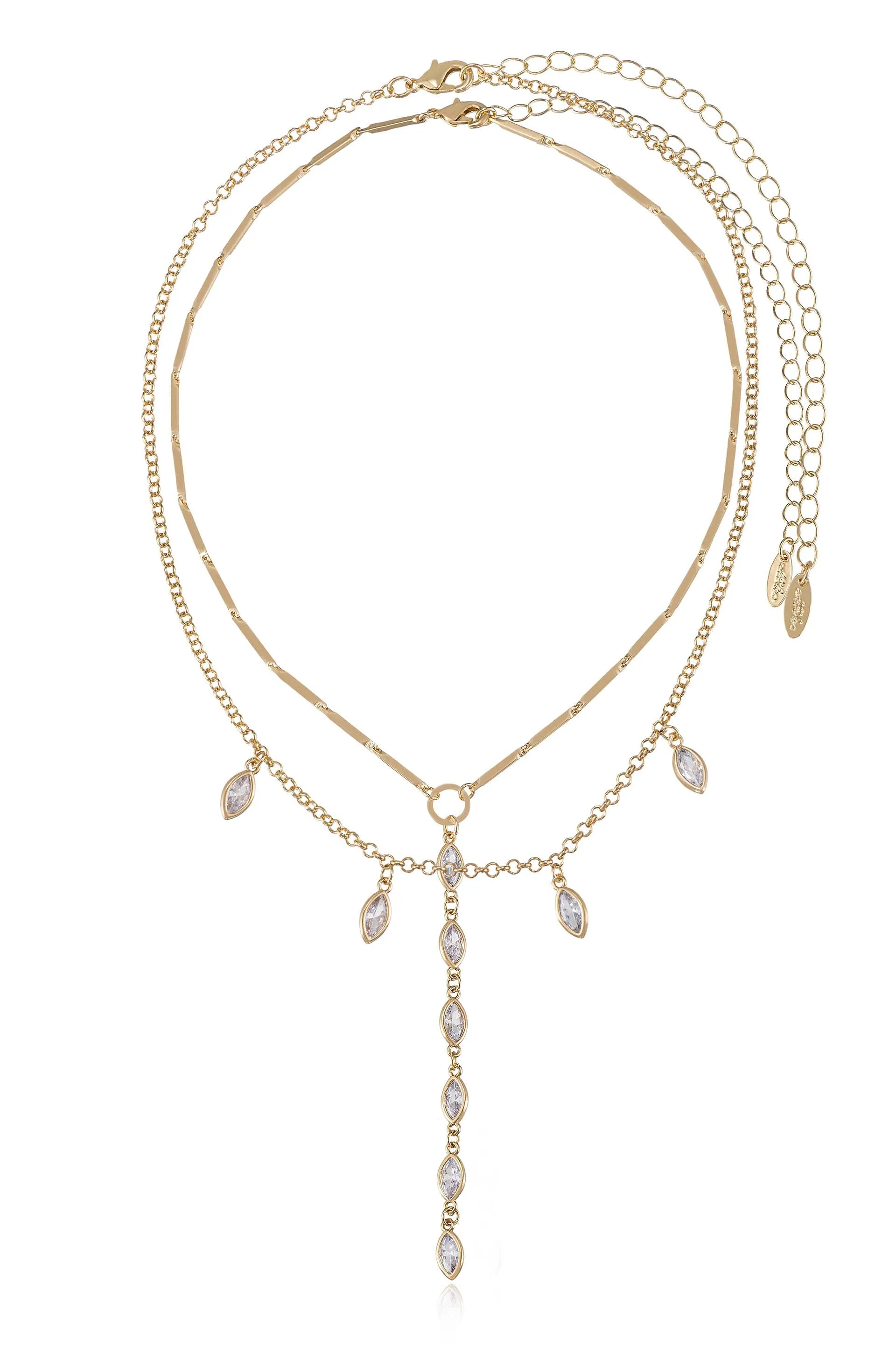 Ariella Glass Crystal Layered Lariat Necklace