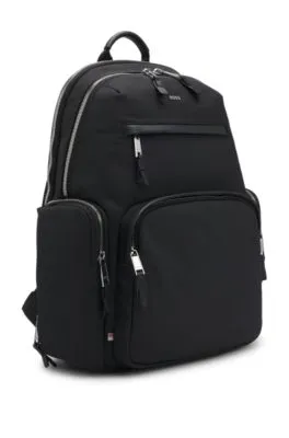 Backpack with leather trims and two-way zip