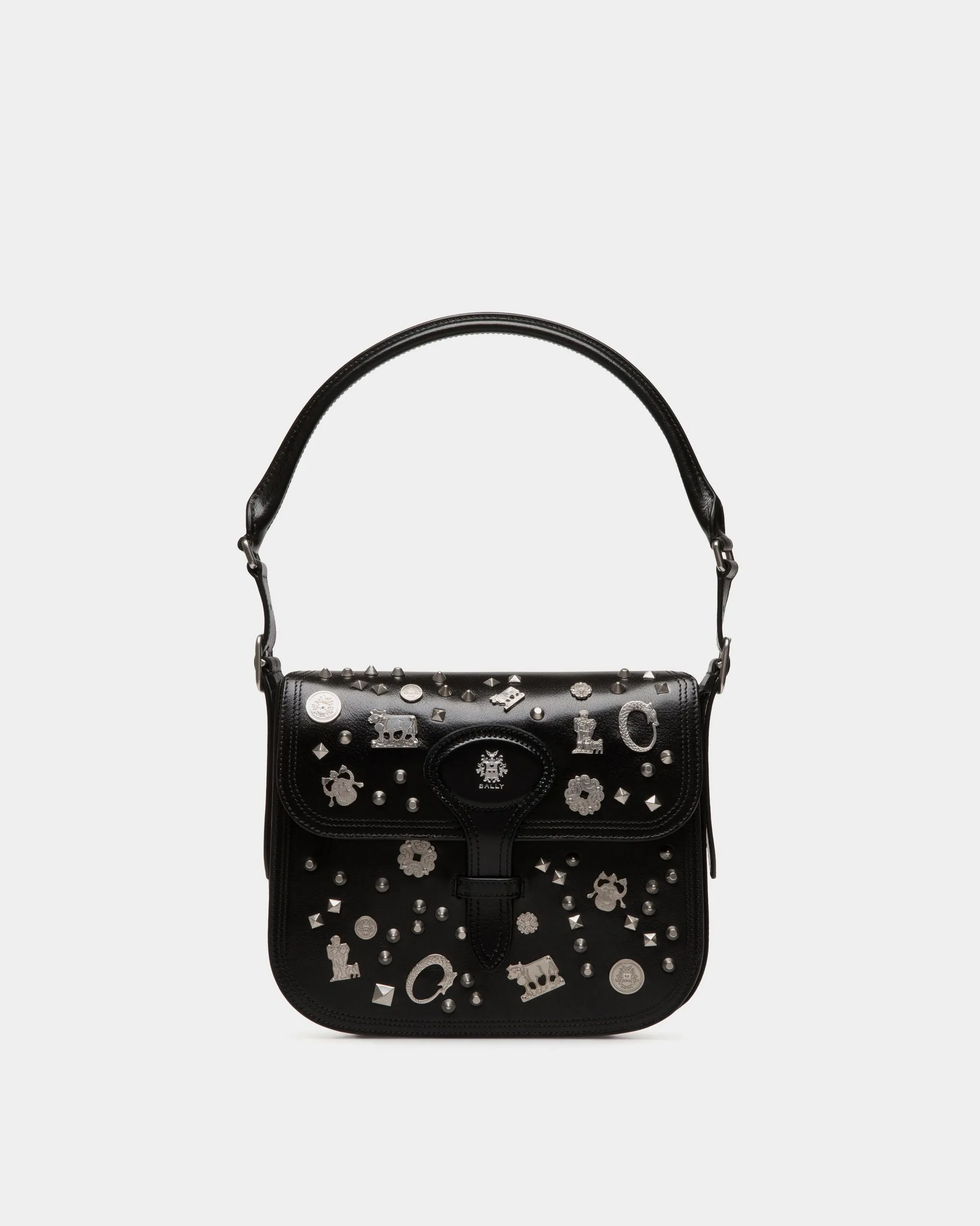 Beckett Crossbody Bag In Black Leather with Studs 