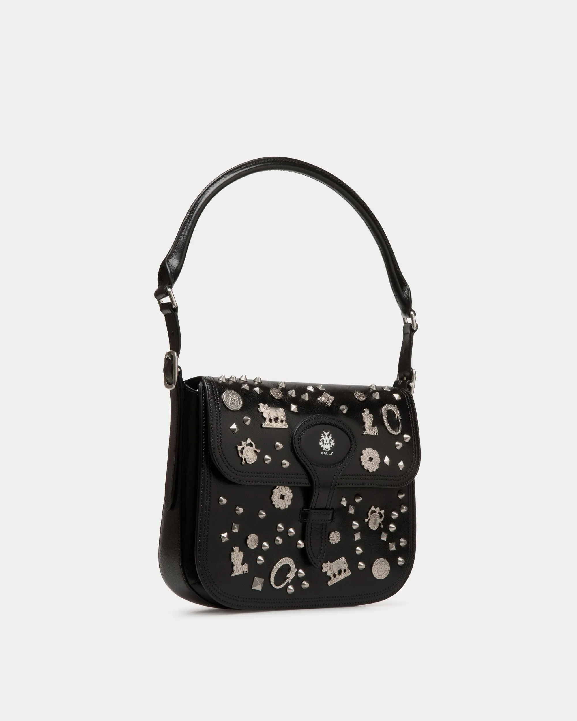 Beckett Crossbody Bag In Black Leather with Studs 