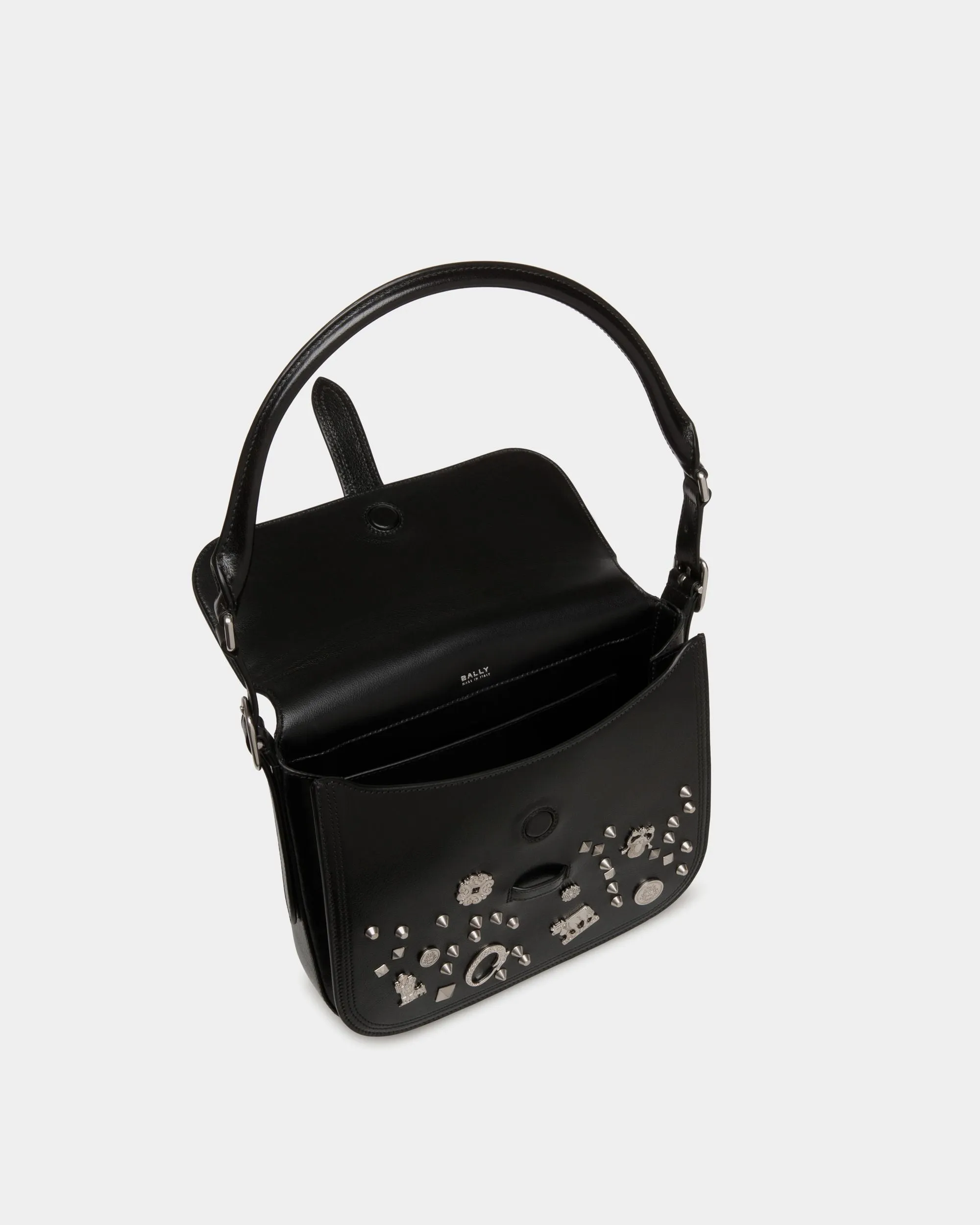 Beckett Crossbody Bag In Black Leather with Studs 