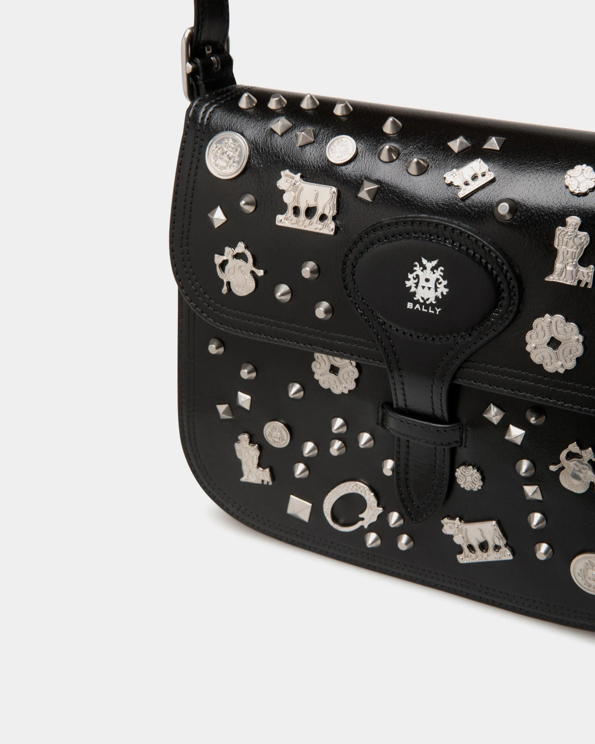 Beckett Crossbody Bag In Black Leather with Studs 