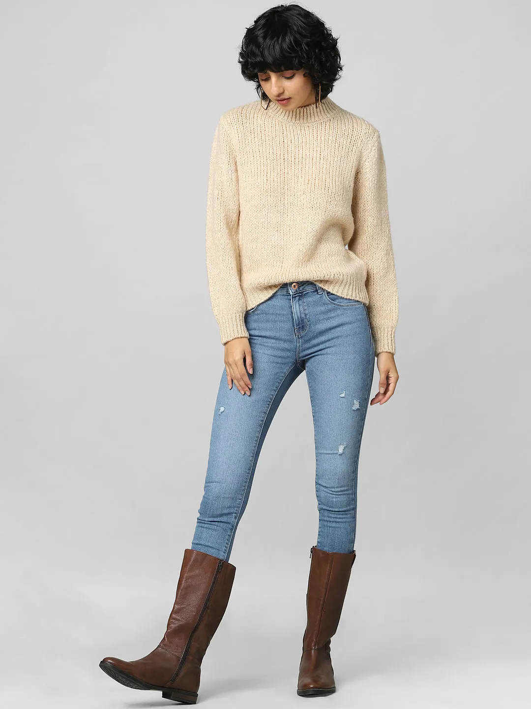 Beige High Neck Pullover