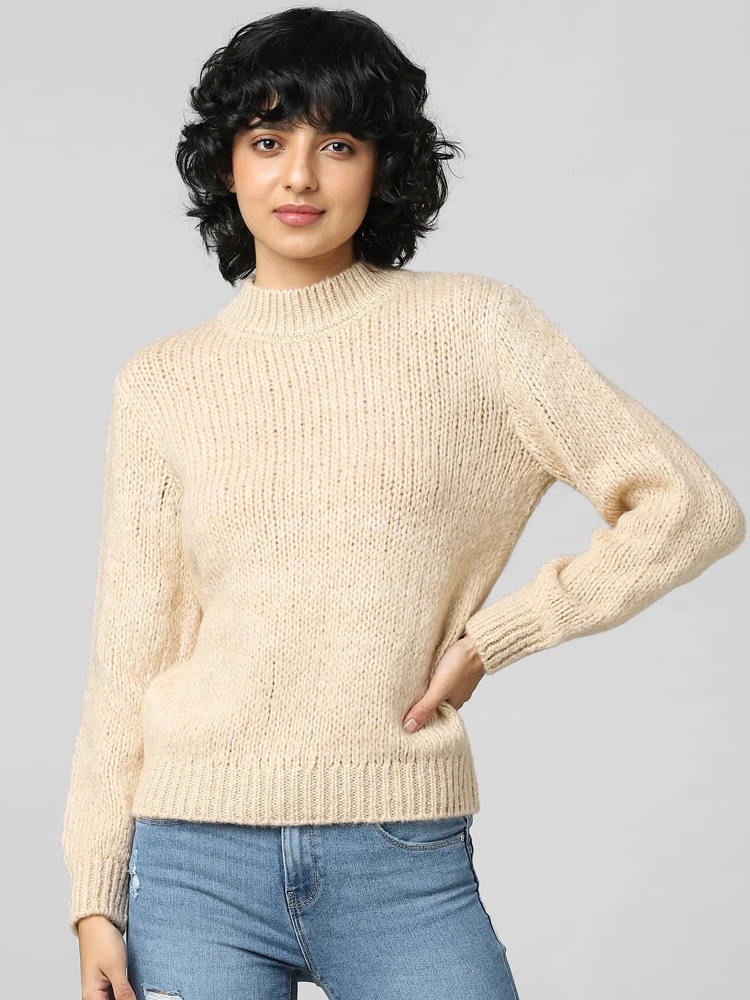 Beige High Neck Pullover