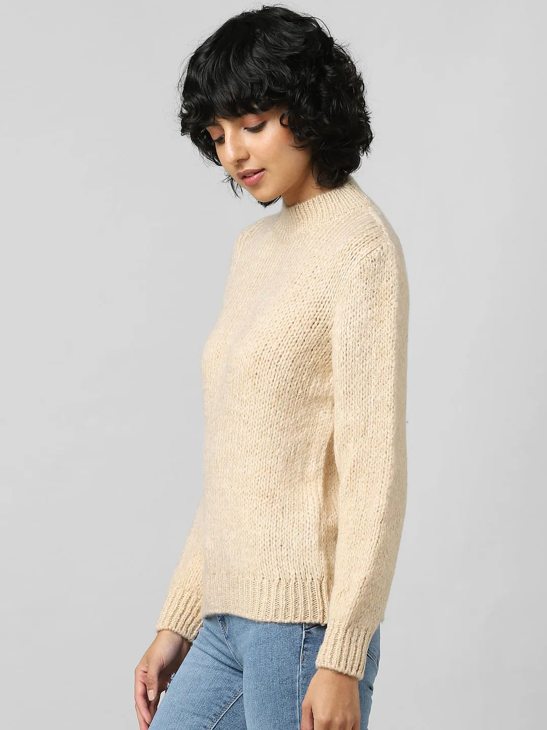 Beige High Neck Pullover