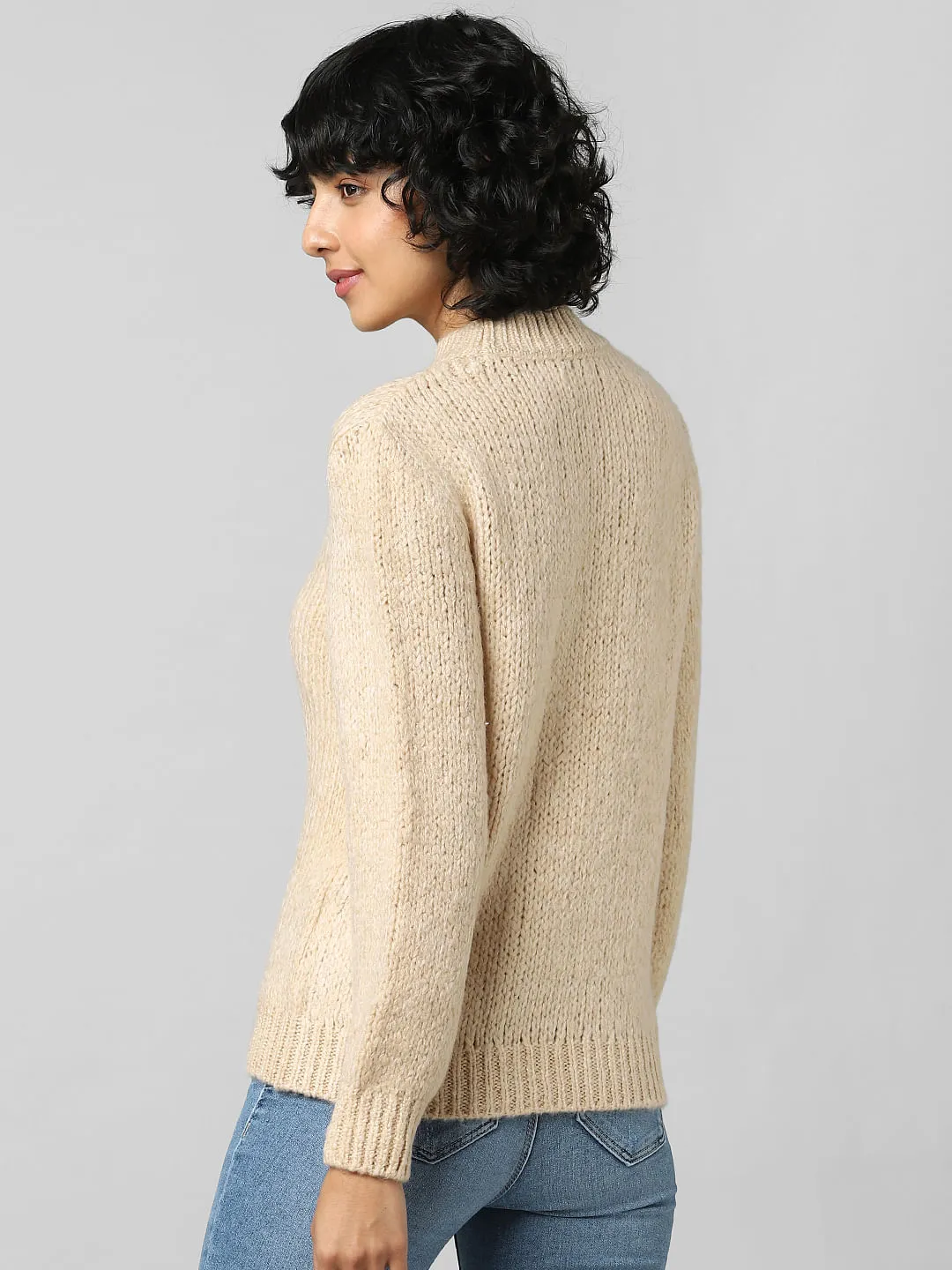 Beige High Neck Pullover