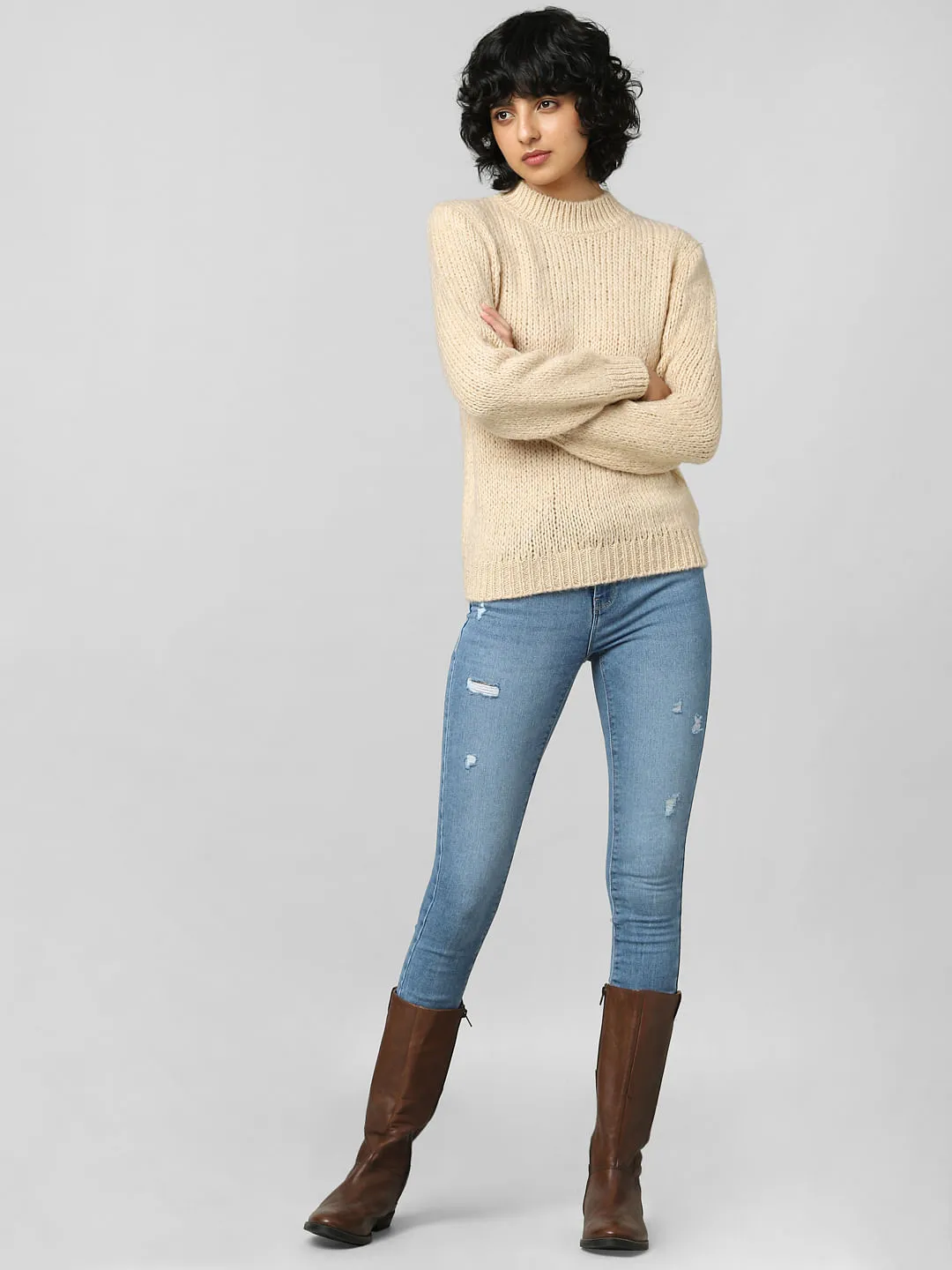 Beige High Neck Pullover