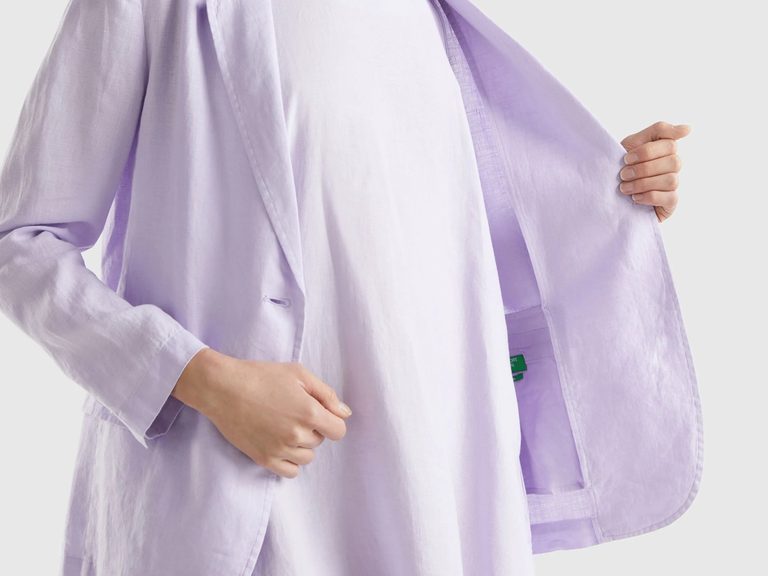 Blazer in pure linen - Lilac | Benetton