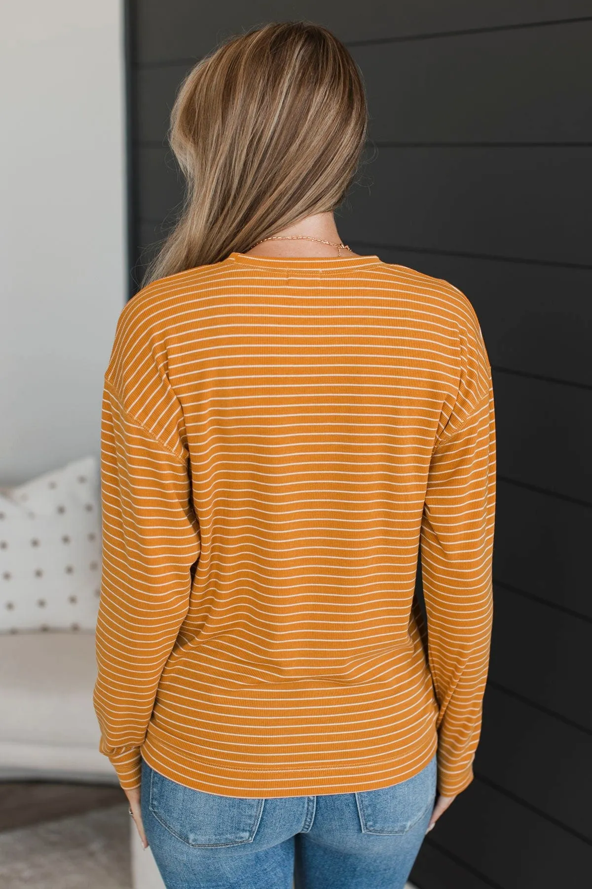 Brighten My Day Striped Pullover Top- Mustard