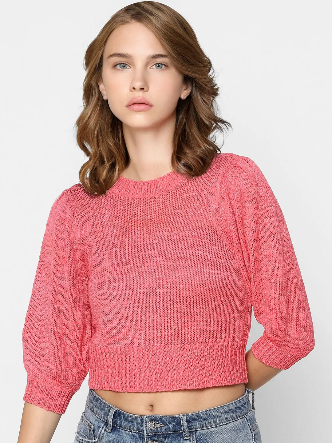 Buy Girls Pink Knit Cropped Pullover  online | ONLY