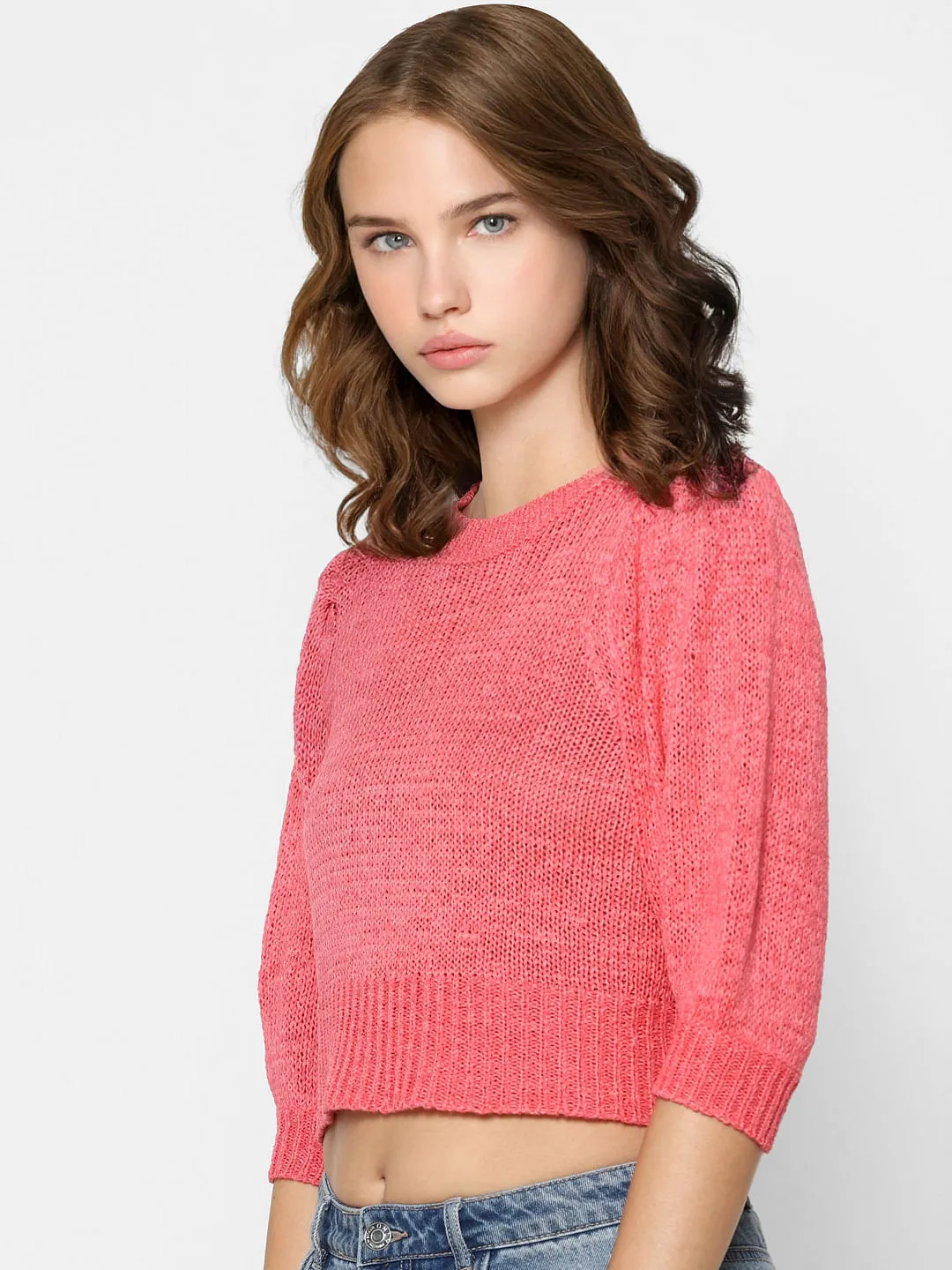 Buy Girls Pink Knit Cropped Pullover  online | ONLY