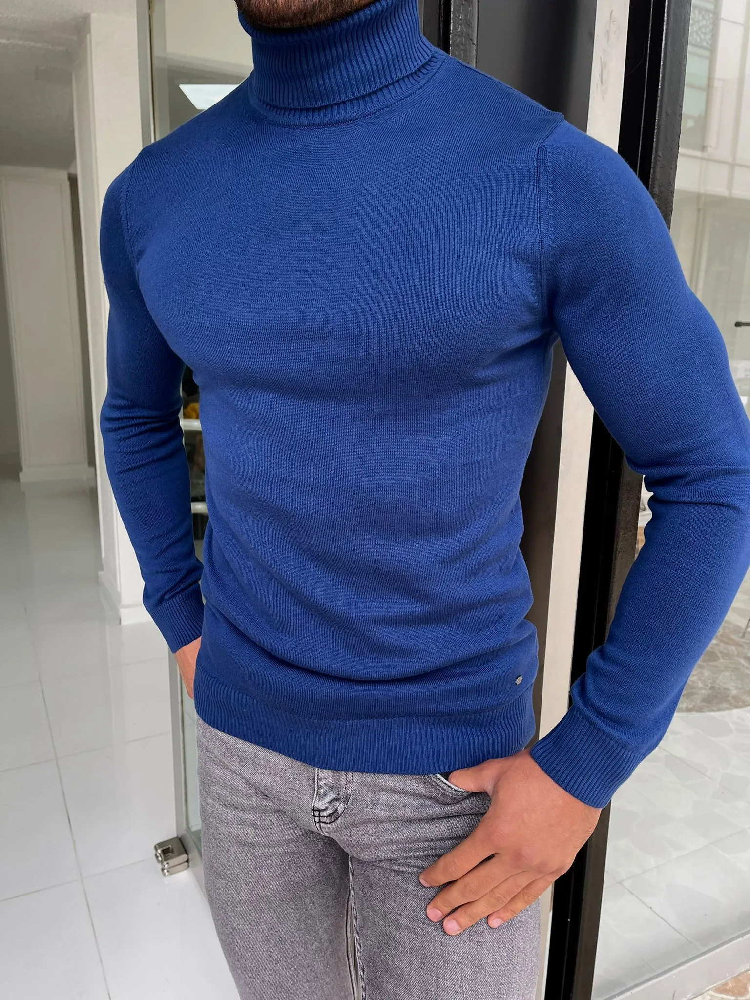 Capel Blue Slim Fit Turtleneck Sweater