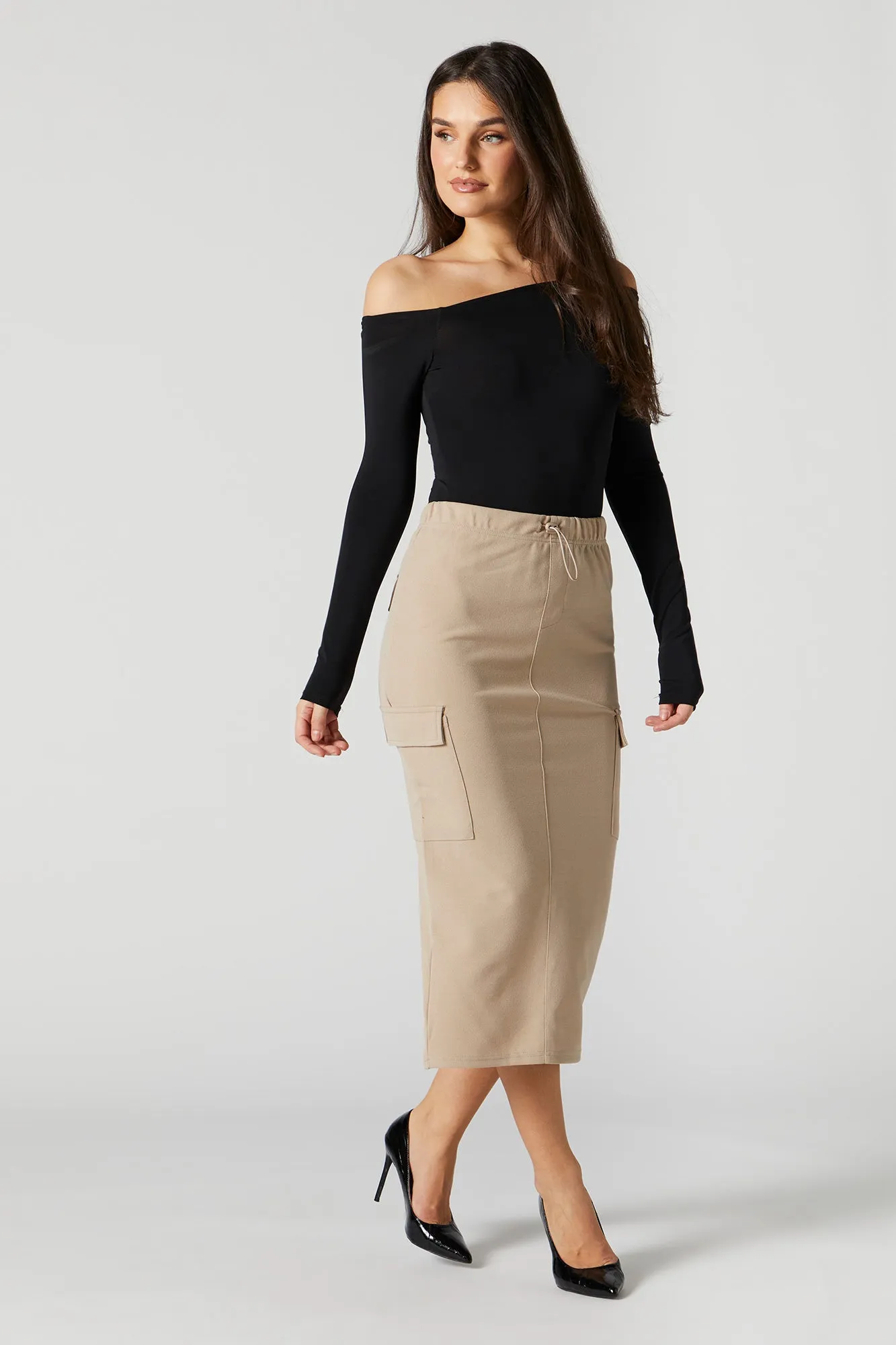 Cargo Slit Midi Skirt