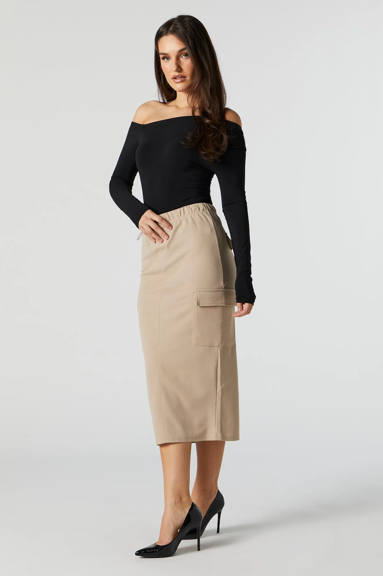 Cargo Slit Midi Skirt