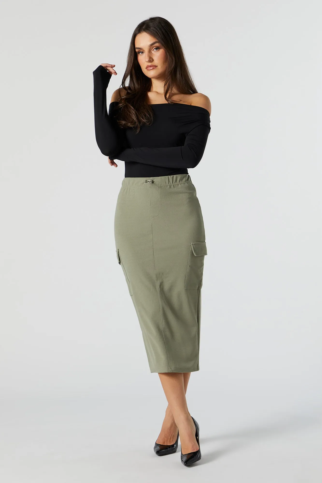 Cargo Slit Midi Skirt