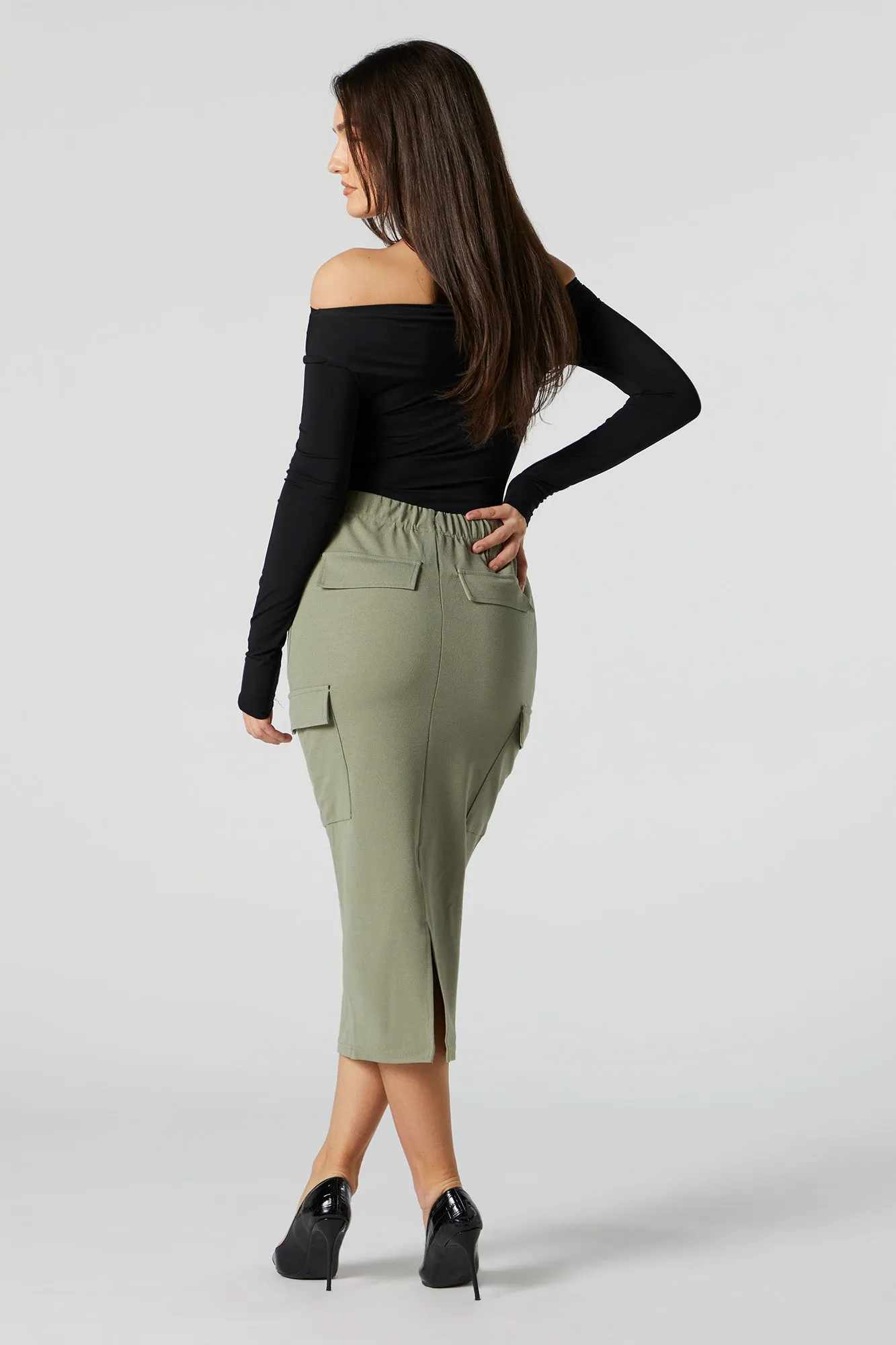 Cargo Slit Midi Skirt