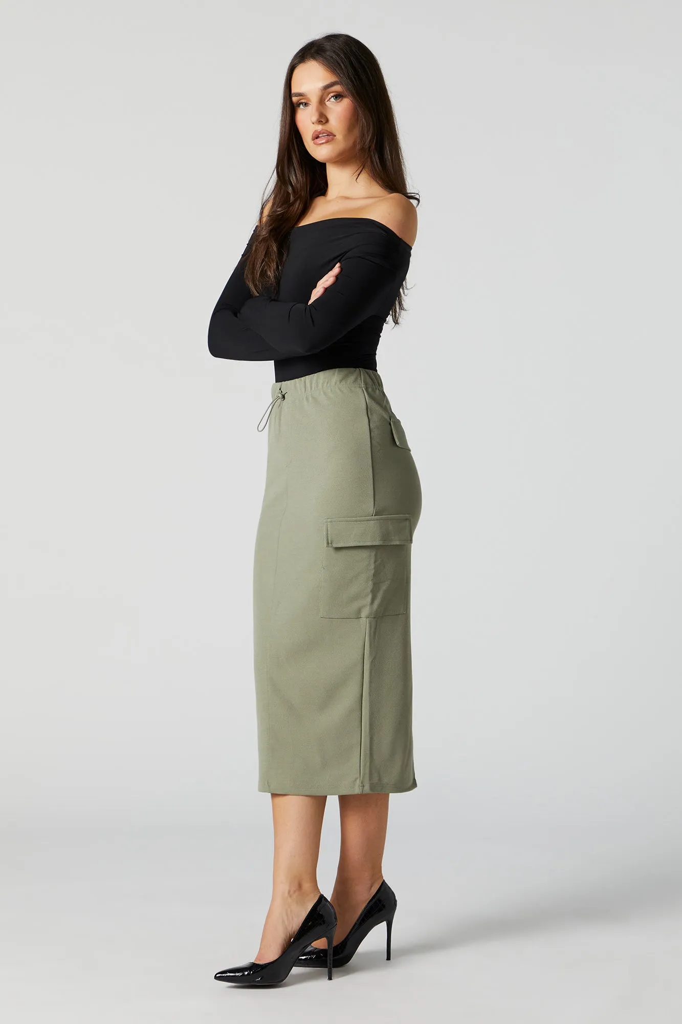 Cargo Slit Midi Skirt