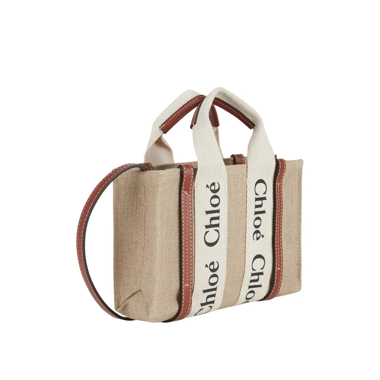 CHLOÉ Woody Mini Tote Bag - White Brown