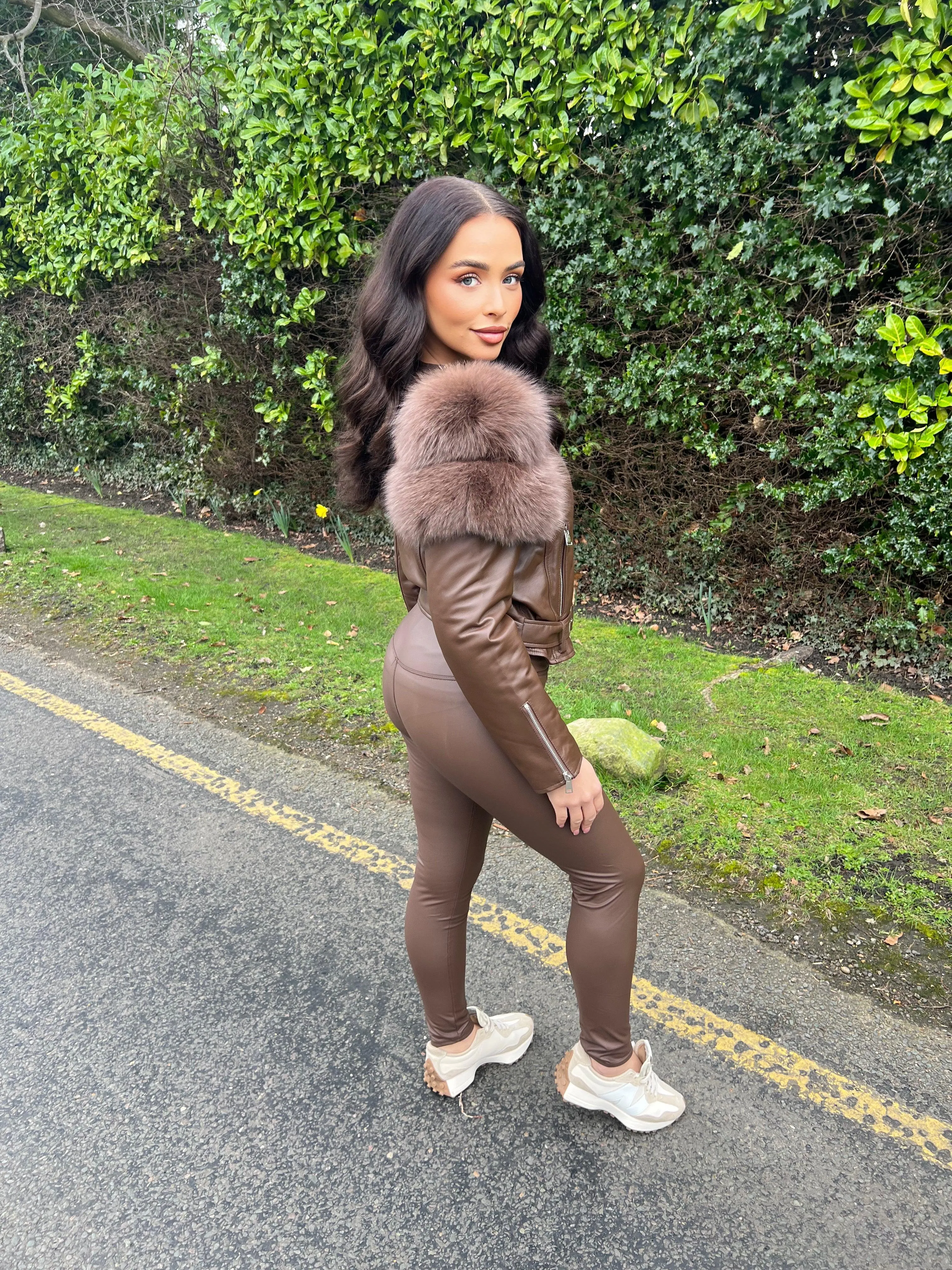 Chocolate Collarless Luxury Fur Biker Jacket