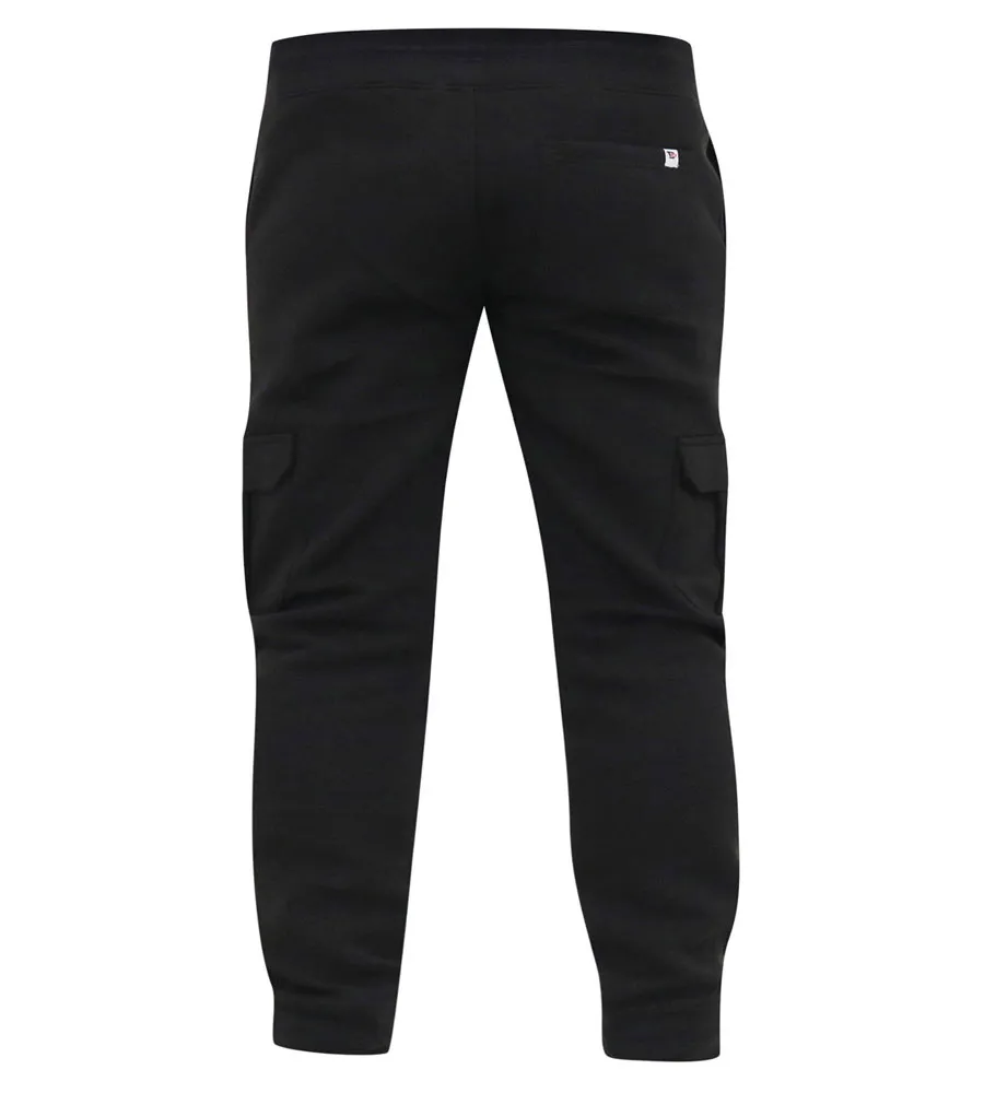 D555 Big Mens Black Joggers With  Cargo Pocket and Ribbed Cuffs (TILDEN 2)