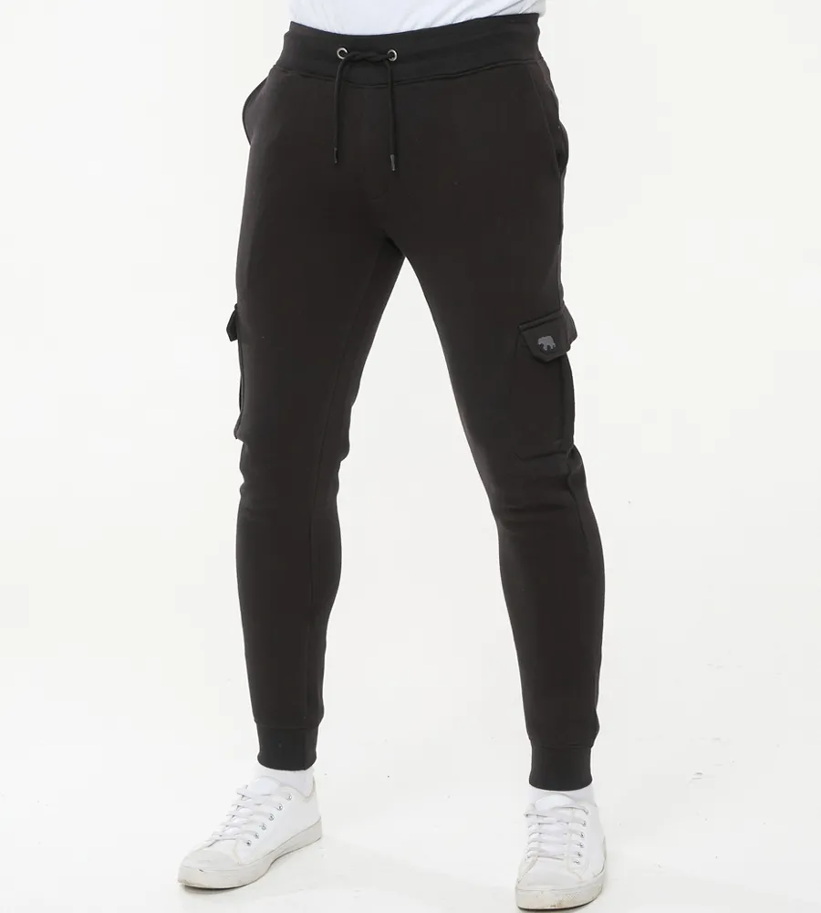 D555 Mens Black Joggers With  Cargo Pocket and Ribbed Cuffs (TILDEN 2)