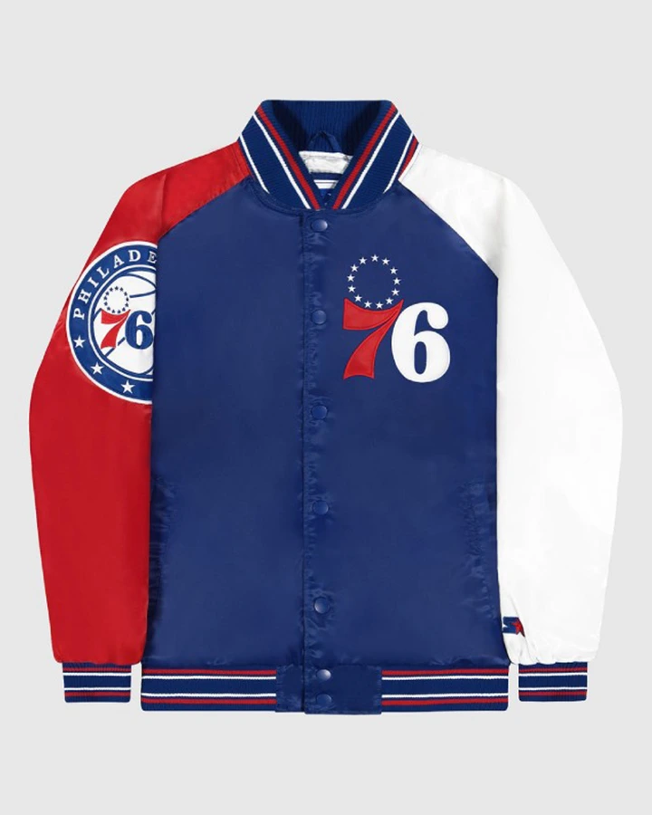 Evie Philadelphia 76ers Varsity Satin Jacket - William Jacket