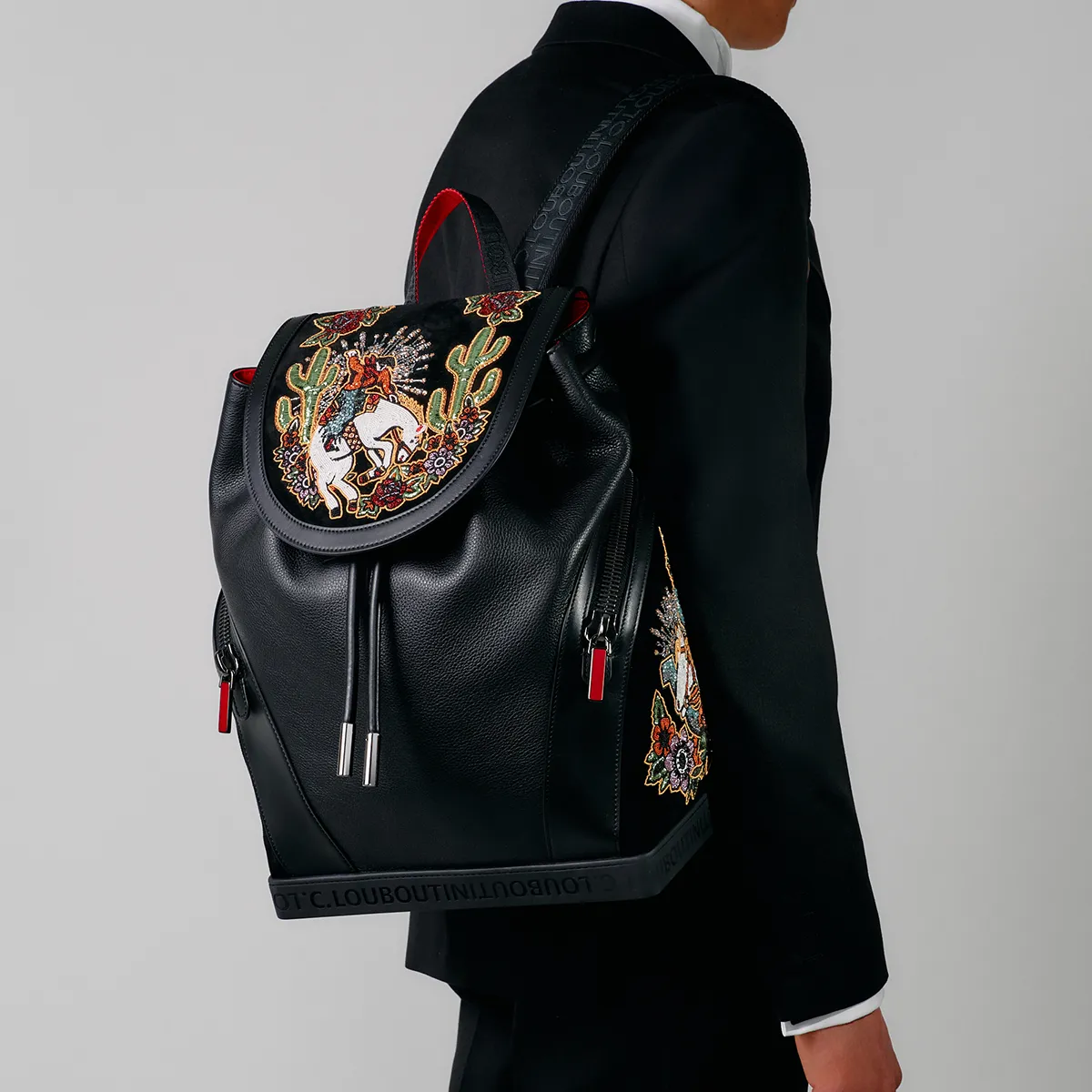 Explorafunk Backpack - Calf leather Giddy embroidered - Black