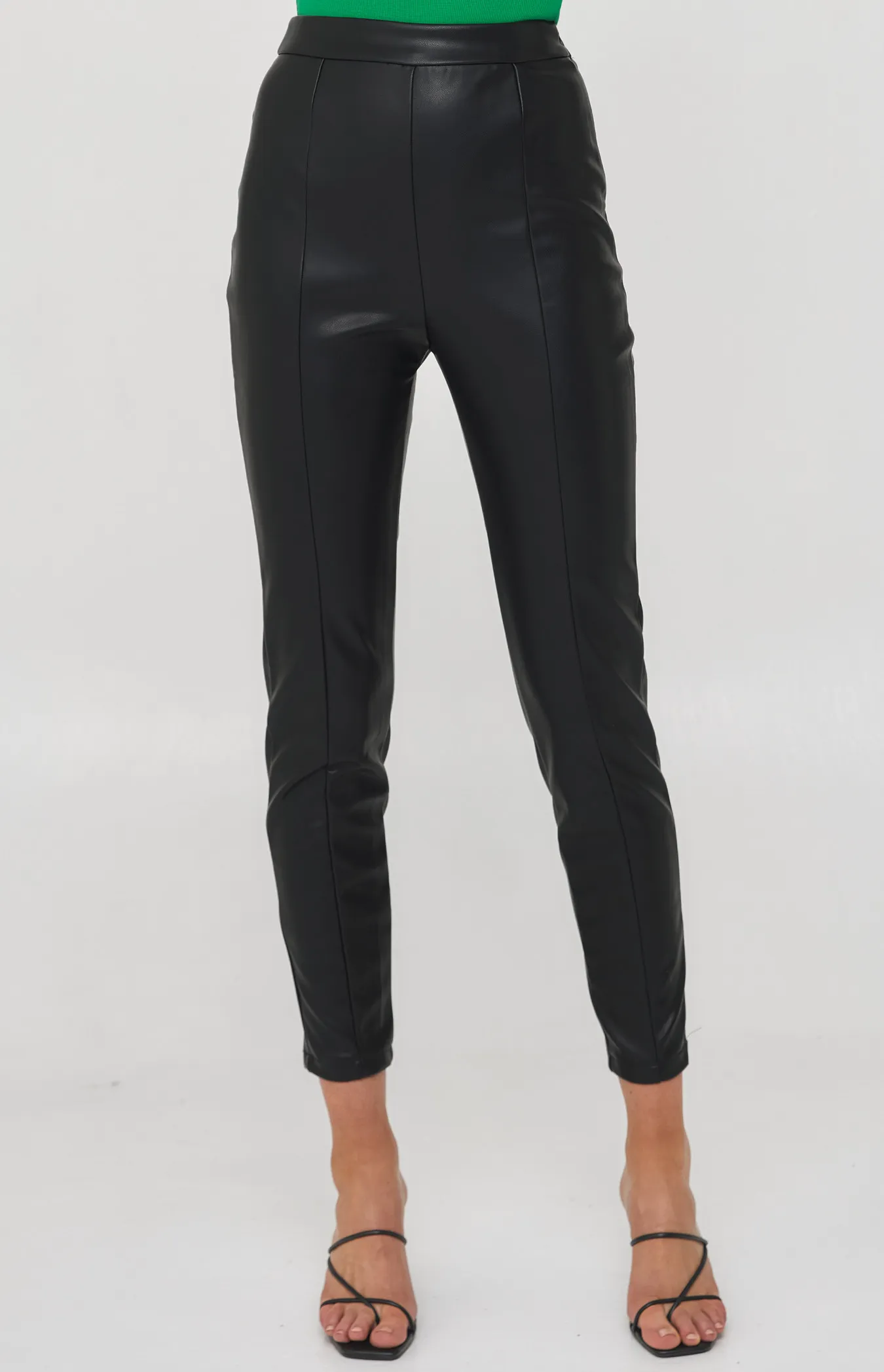 Faux Leather High Waisted Leggings with Seam Details (WPA220B) 