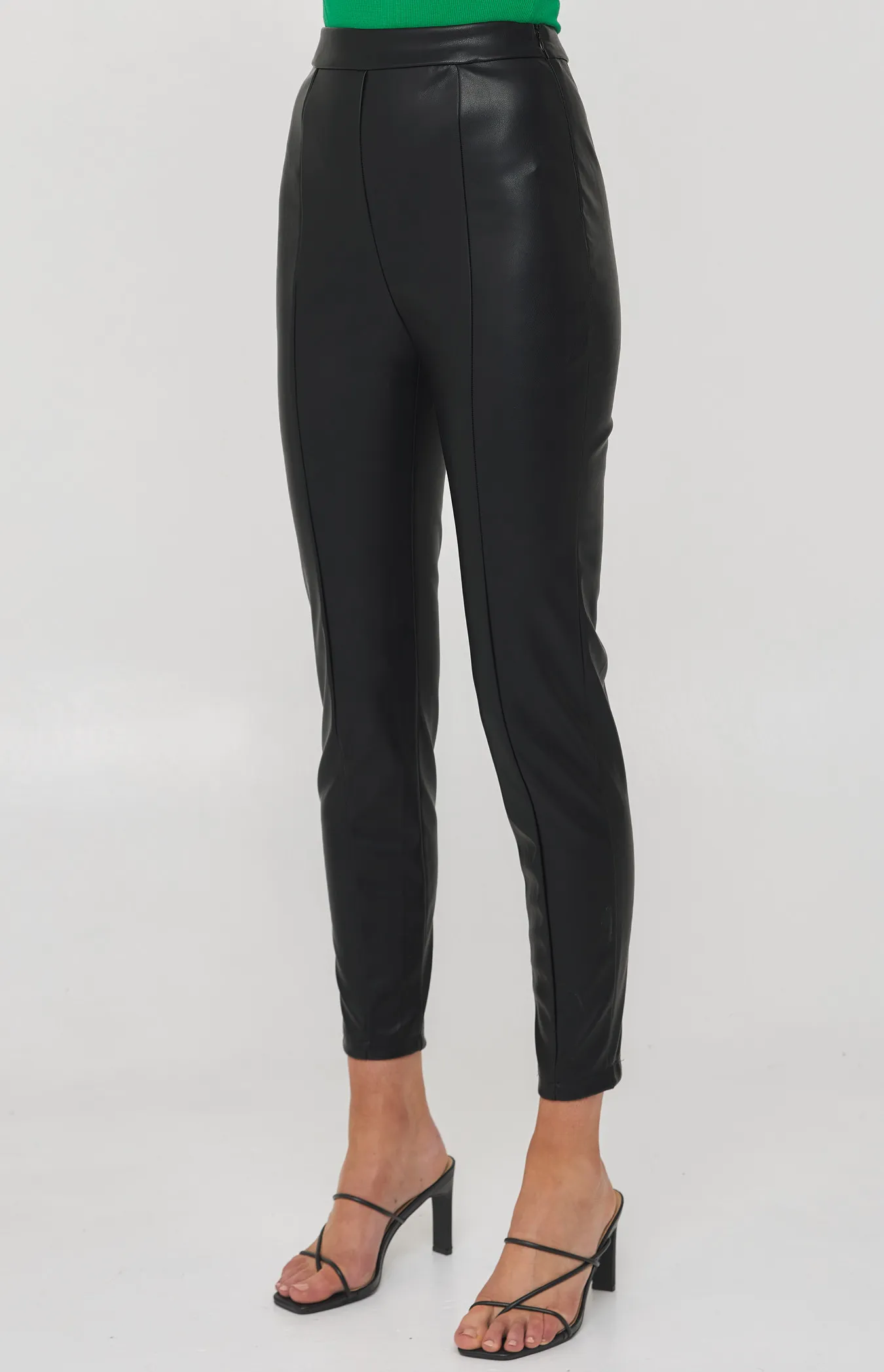 Faux Leather High Waisted Leggings with Seam Details (WPA220B) 