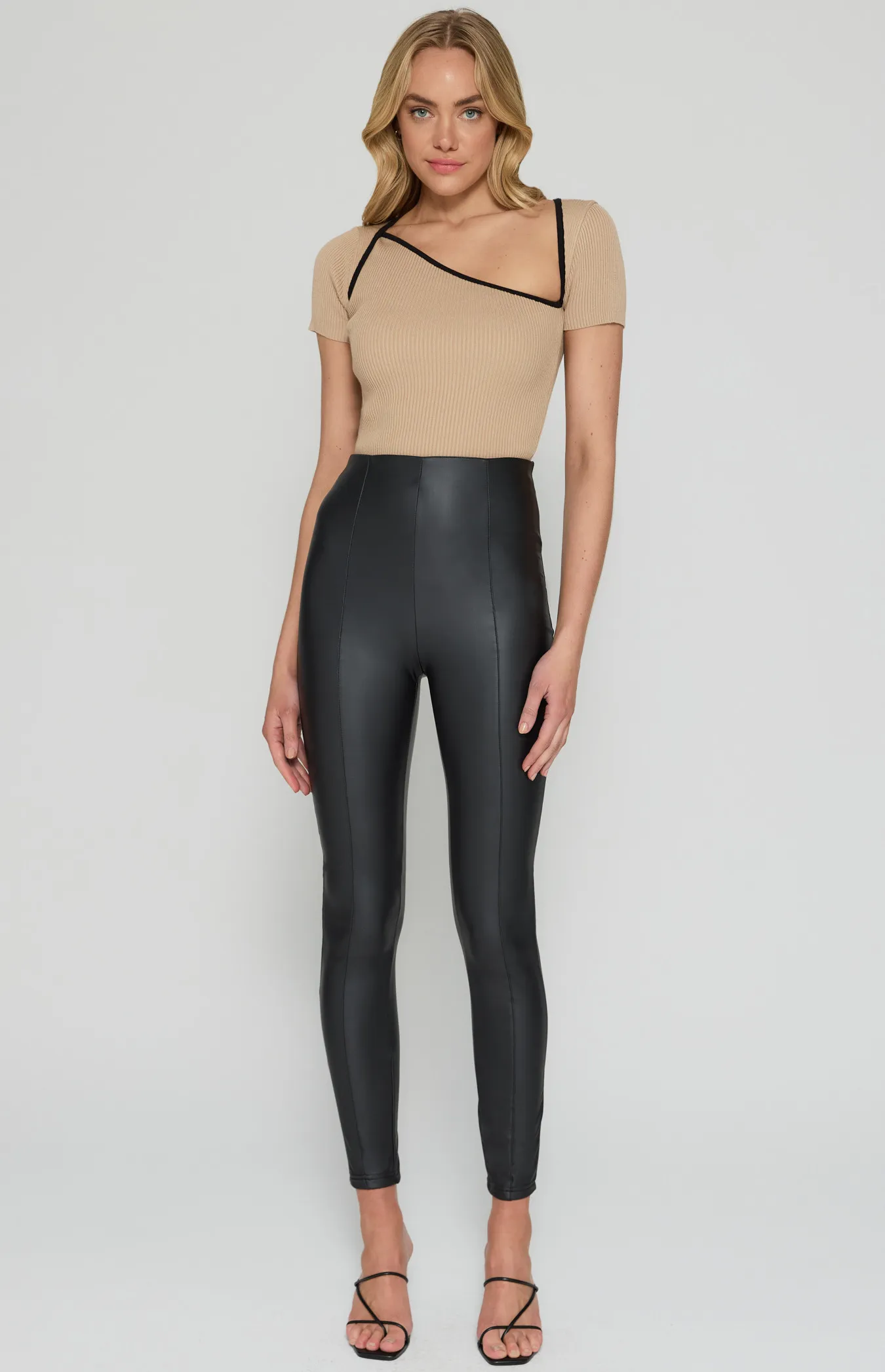 Faux Leather Leggings with Front Seam Detail (WPA247B)