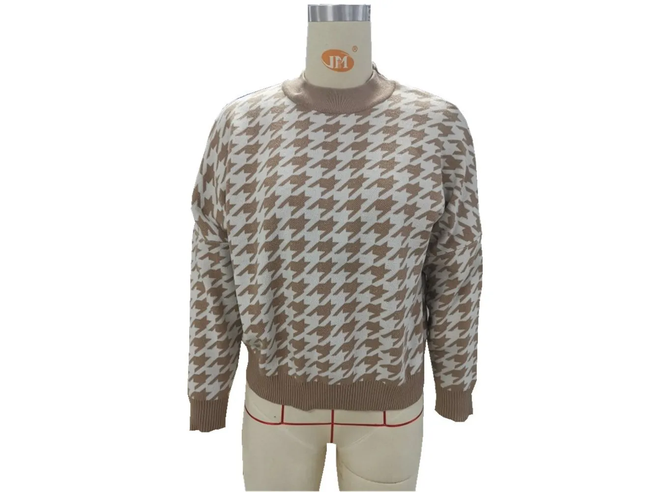 Geometric Khaki Knitted Sweater Women Casual Houndstooth Pullover Sweater