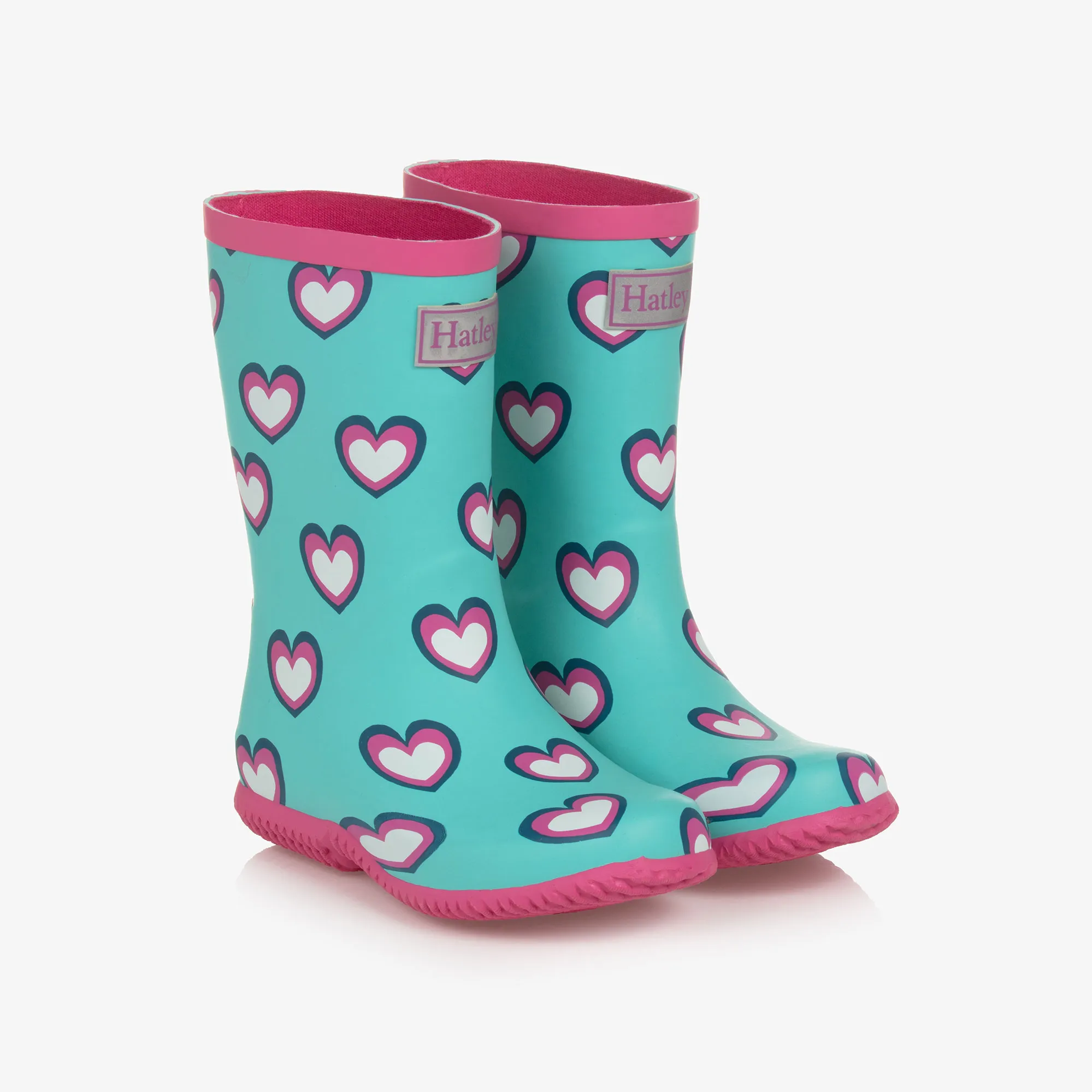 Girls Blue & Pink Heart Rain Boots