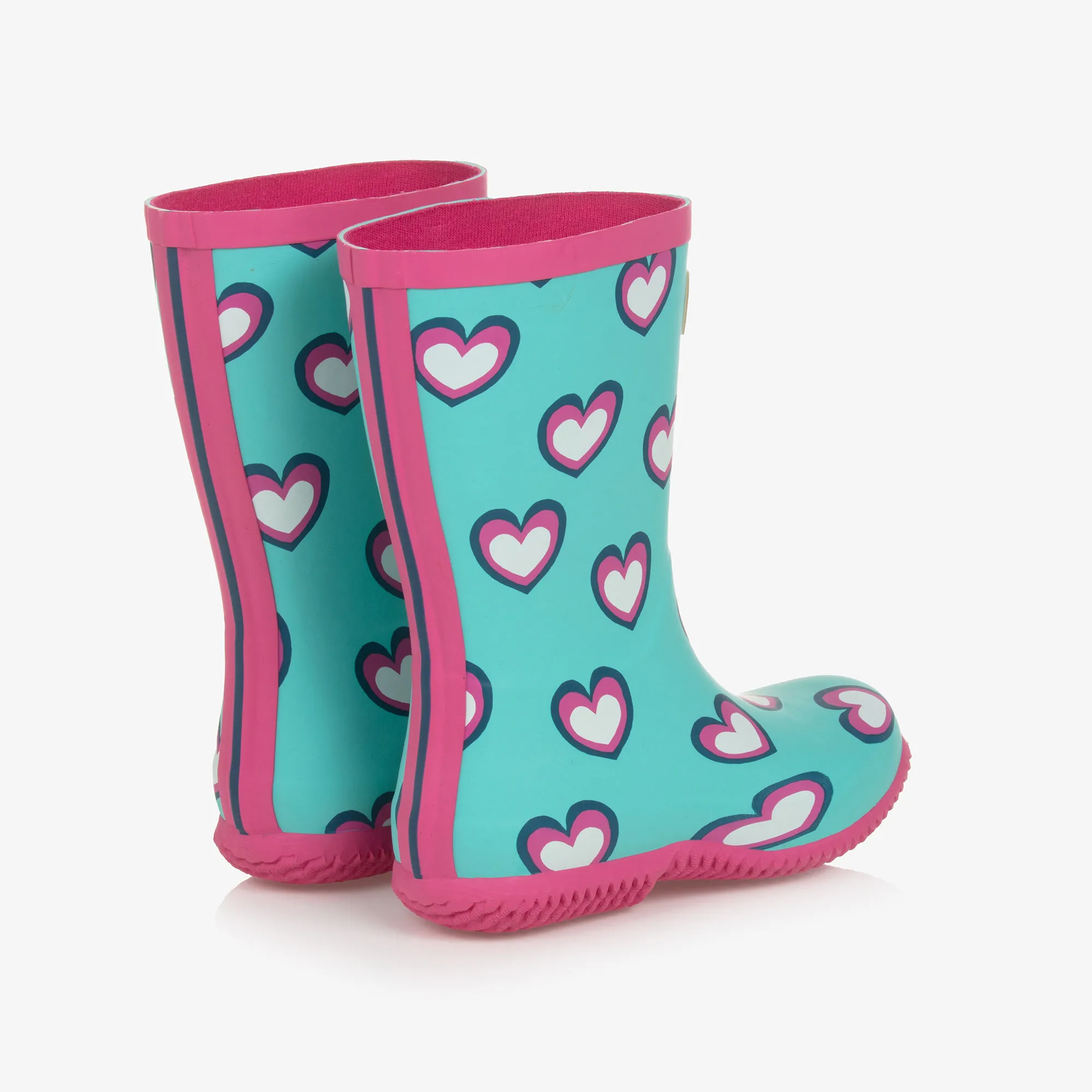 Girls Blue & Pink Heart Rain Boots