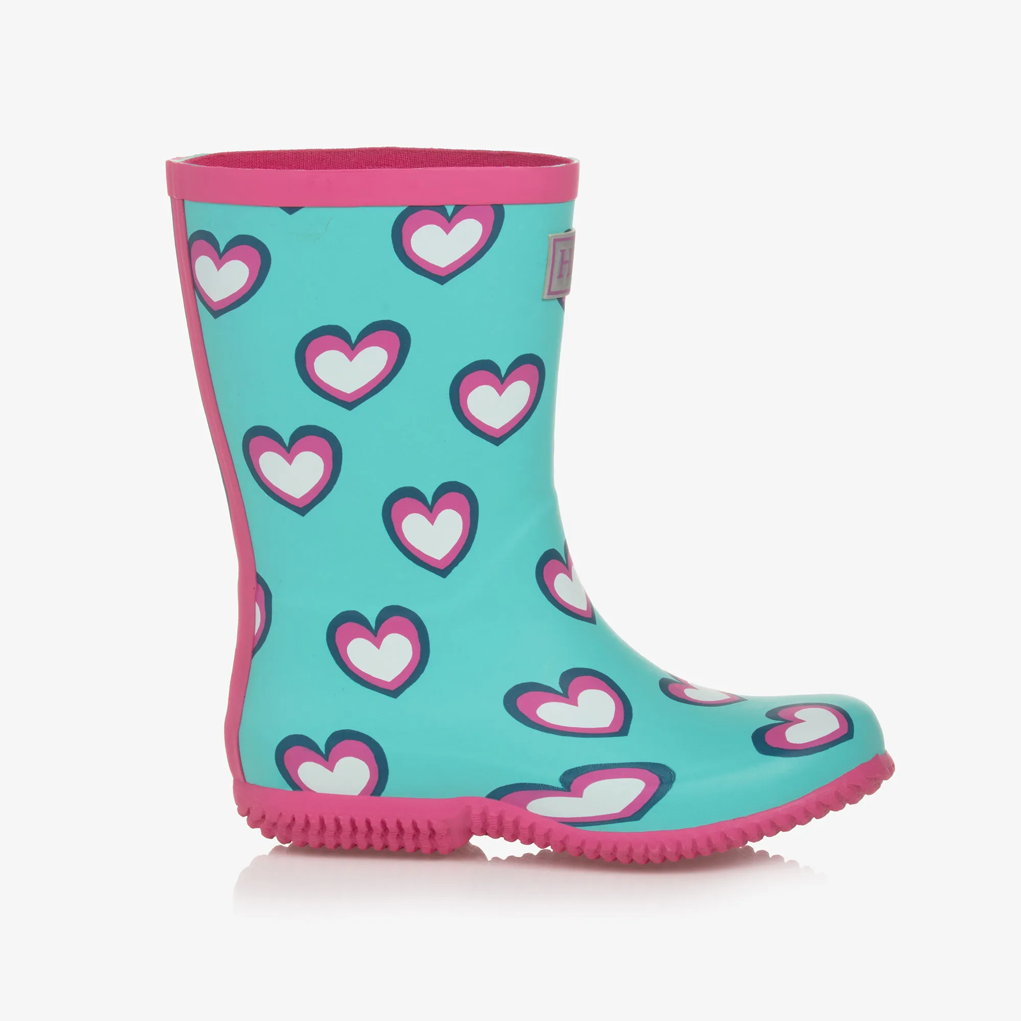 Girls Blue & Pink Heart Rain Boots