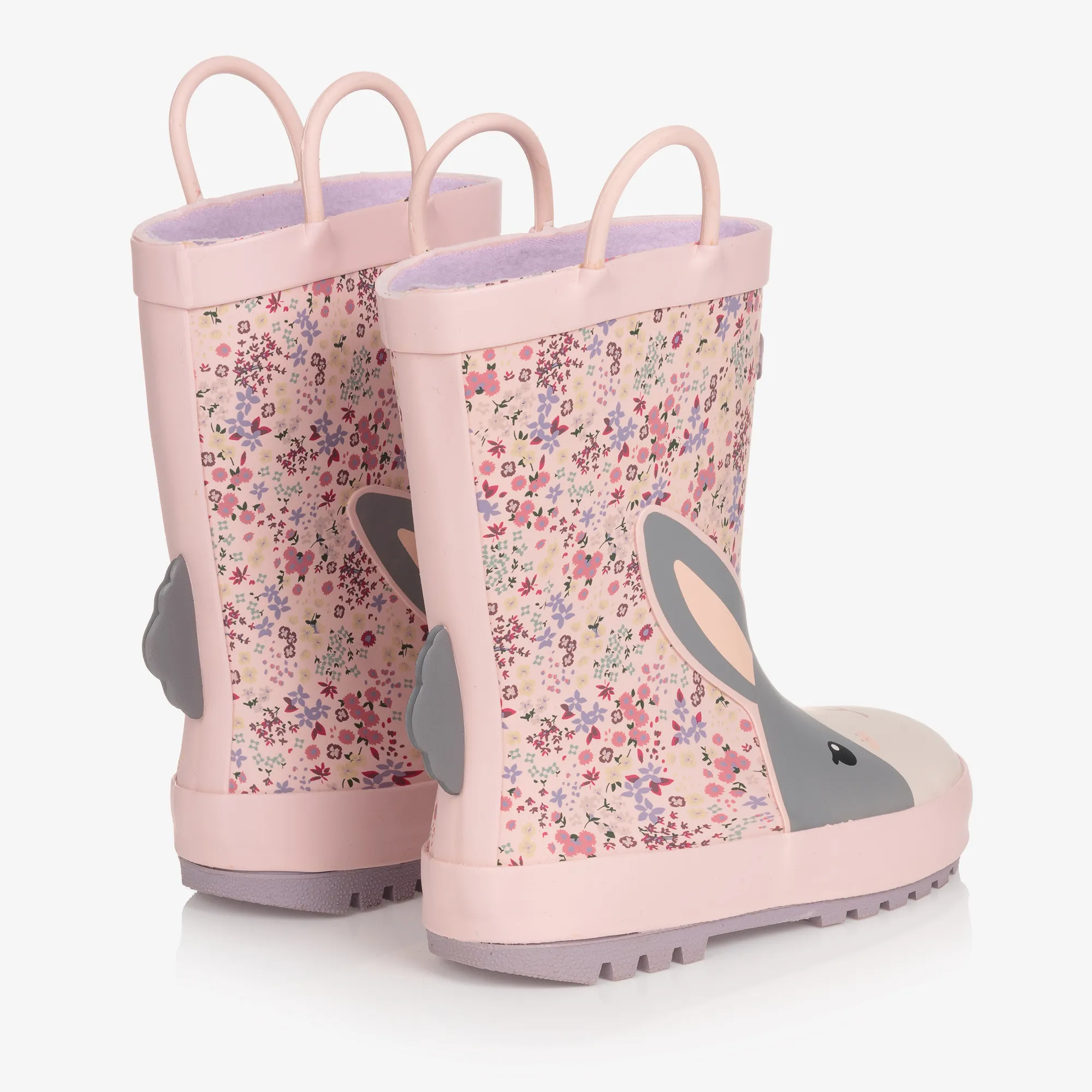 Girls Pink Floral Bunny Rain Boots