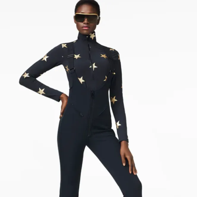 Goldbergh Premier Ski Base Layer in Black with Gold Stars