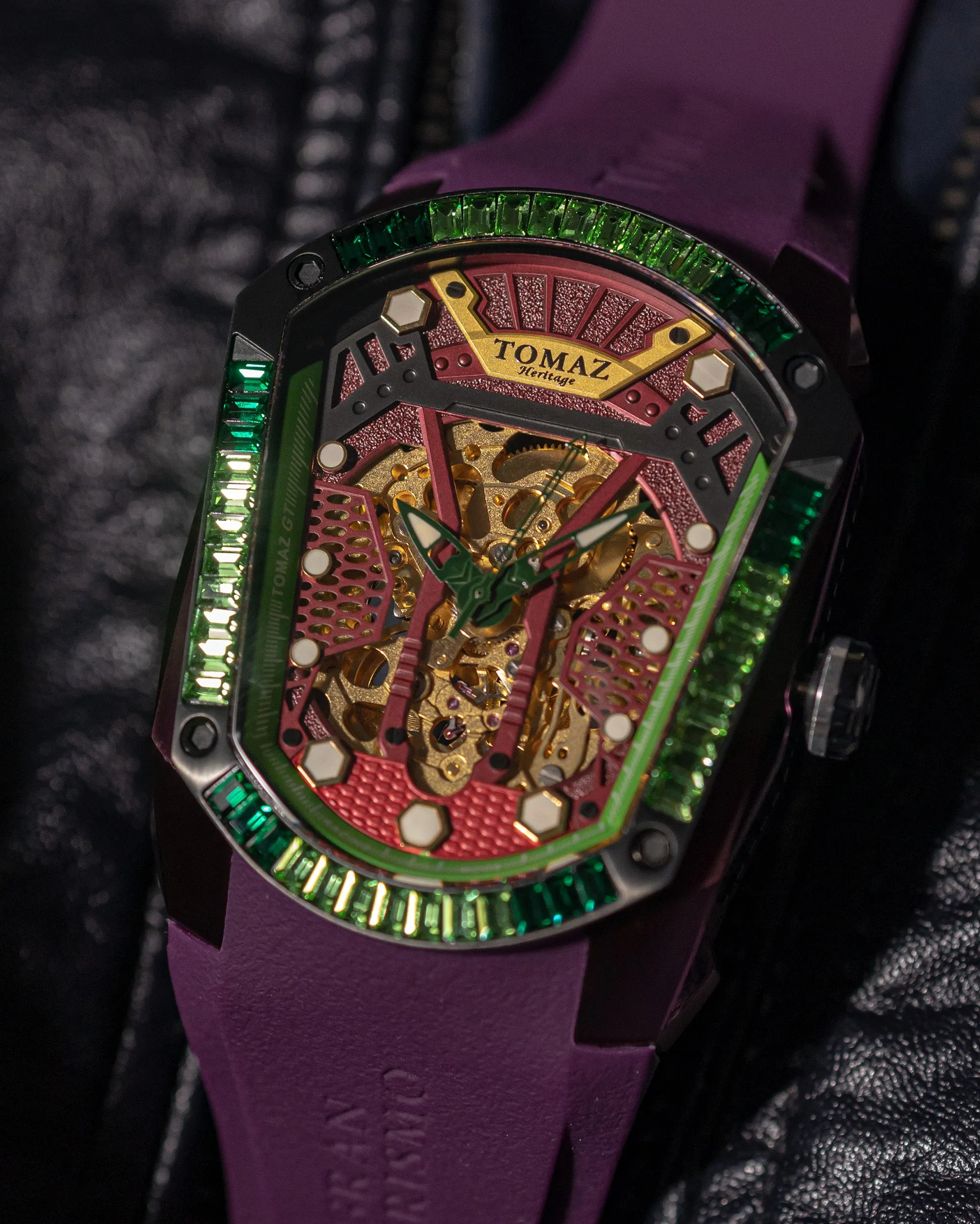 GT Skeleton TW028-D19 (Purple) with Purple Green Swarovski (Purple Rubber Strap)