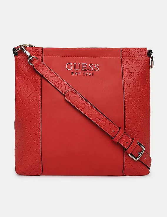 GUESS Women Coral Red Holly Society Crossbody Sling Bag