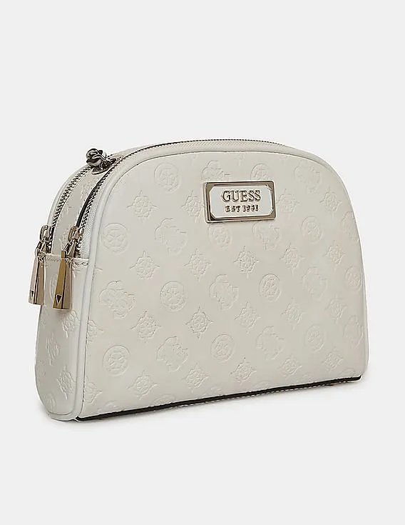 GUESS Women Ivory Logo Love Top Zip Crossbody Bag