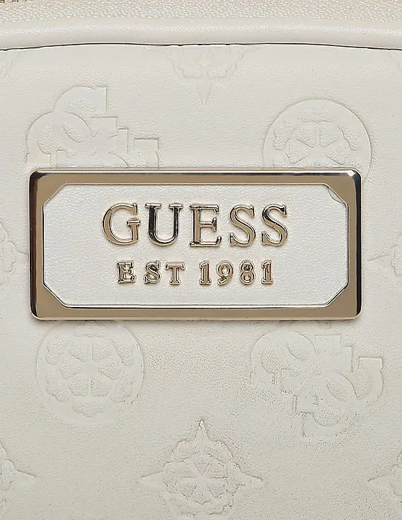 GUESS Women Ivory Logo Love Top Zip Crossbody Bag