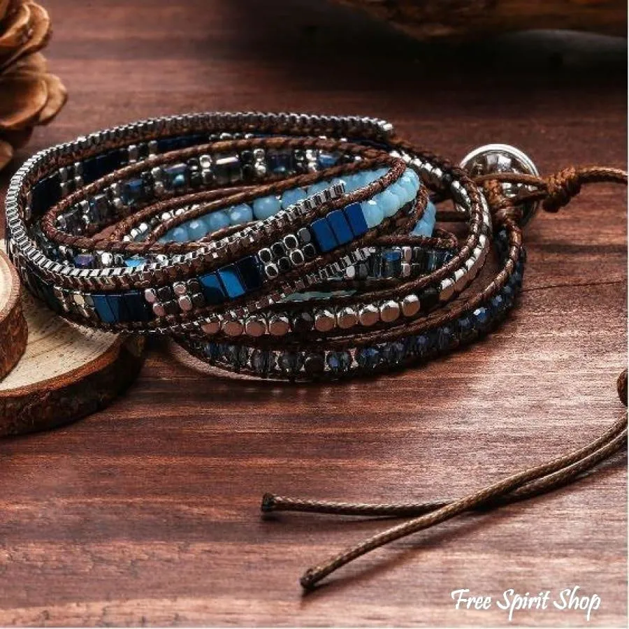 Handmade Crystal & Hematite Blue Wrap Bracelet